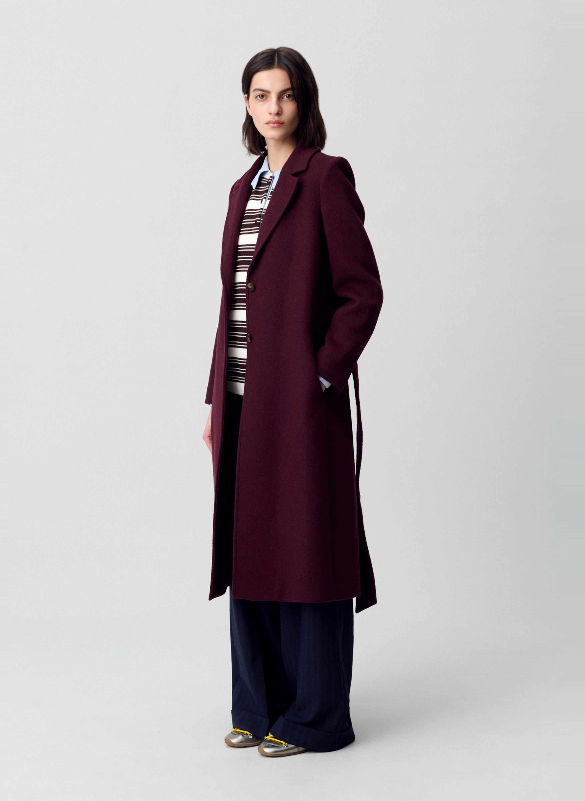 Manteau droit en laine mélangée CLAUDIE PIERLOT Rouge