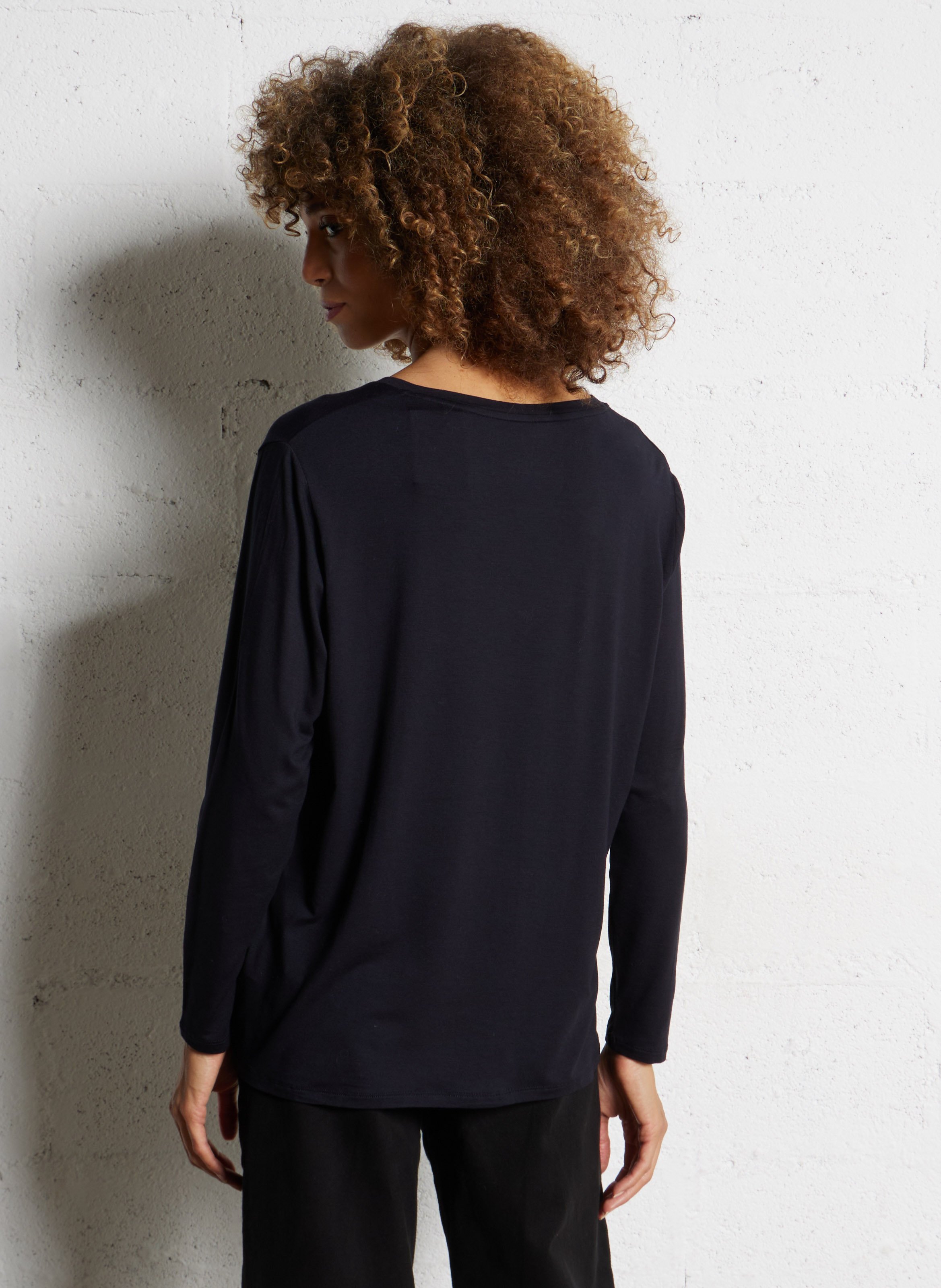 Tee-shirt droit col V MAJESTIC FILATURES Bleu