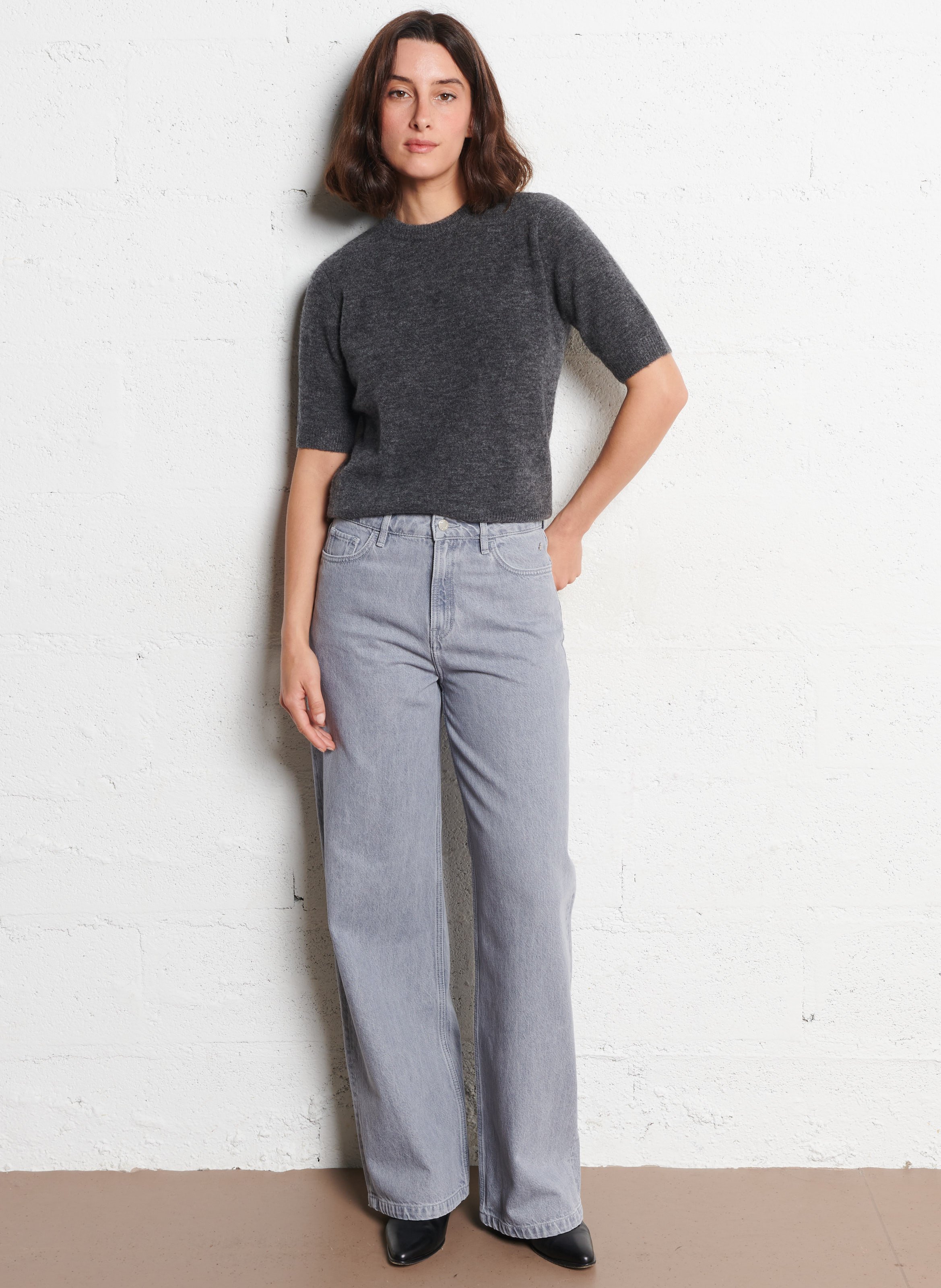 Round-neck wool-blend straight-cut sweater PETITE MENDIGOTE Black