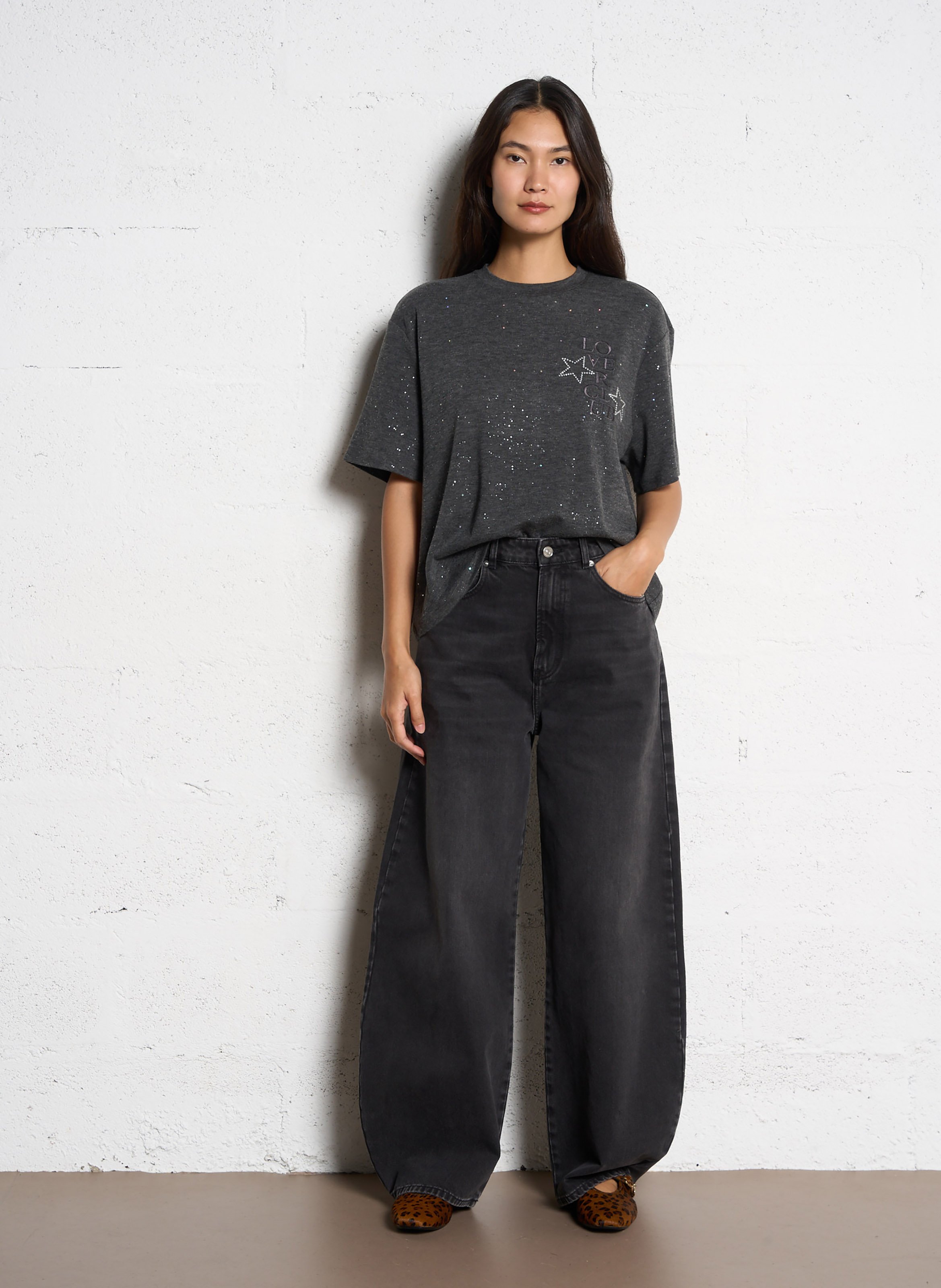 Jean large taille haute uni BERENICE Noir