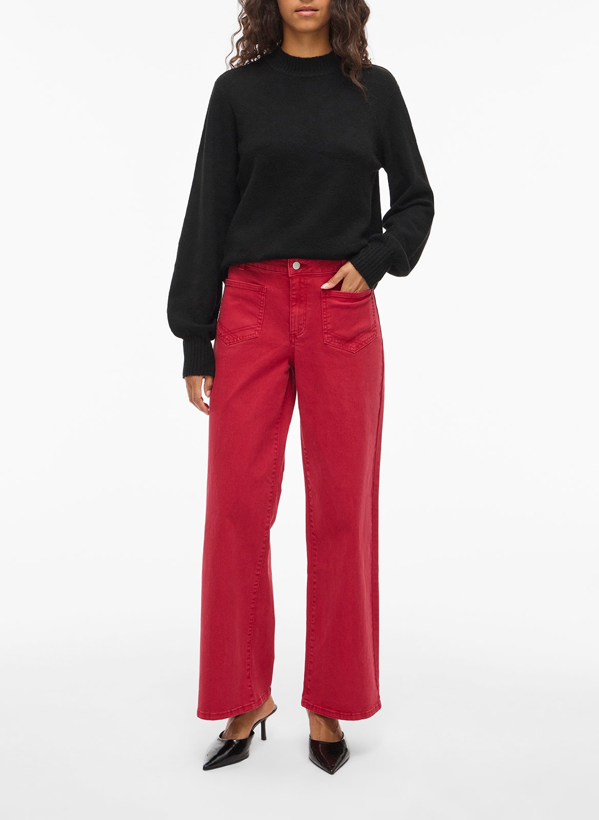 Jean large en coton mélangé VILA Rouge