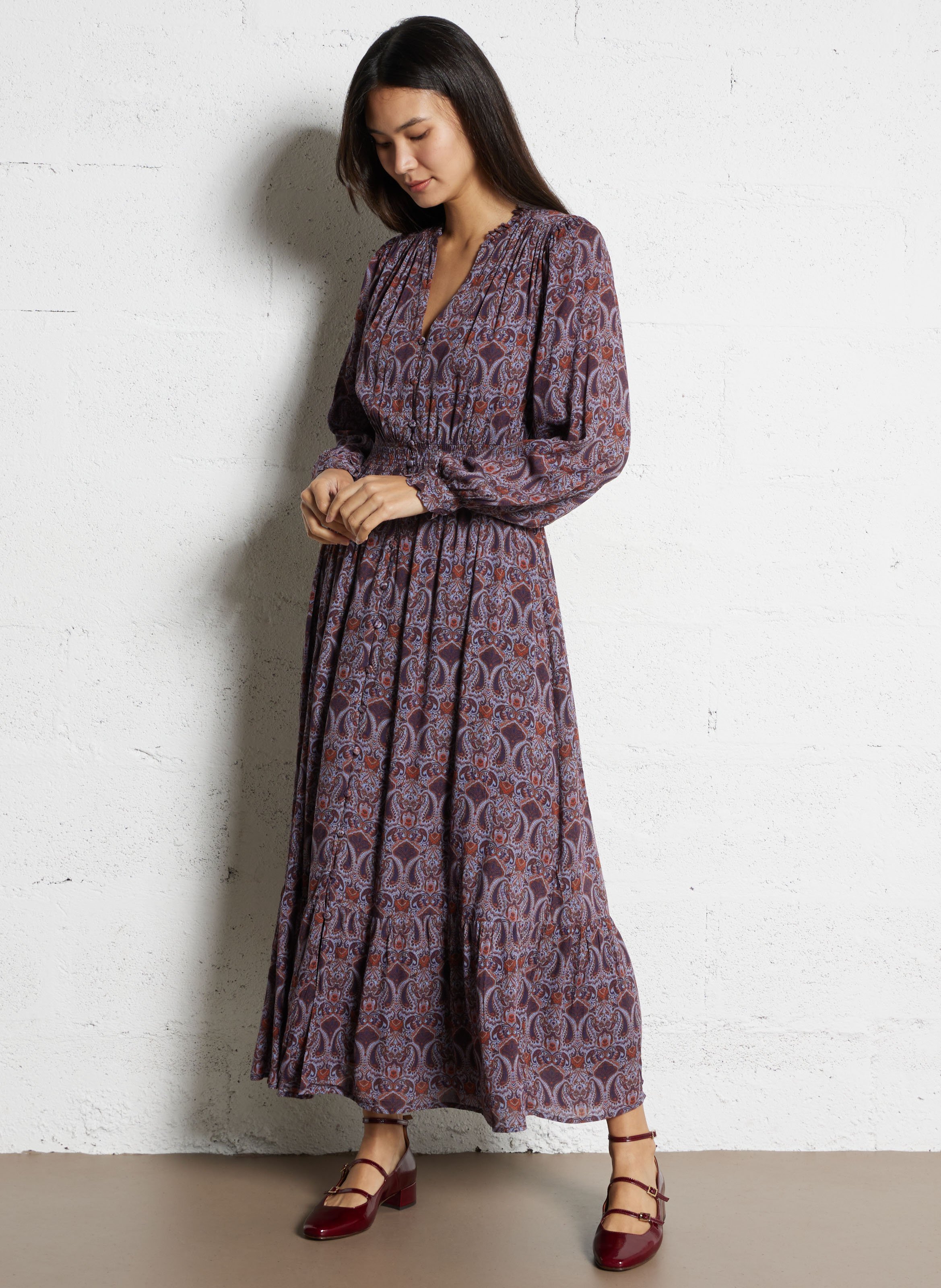 Wijd uitlopende lange jurk met patronen LA PETITE ETOILE Veelkleurig