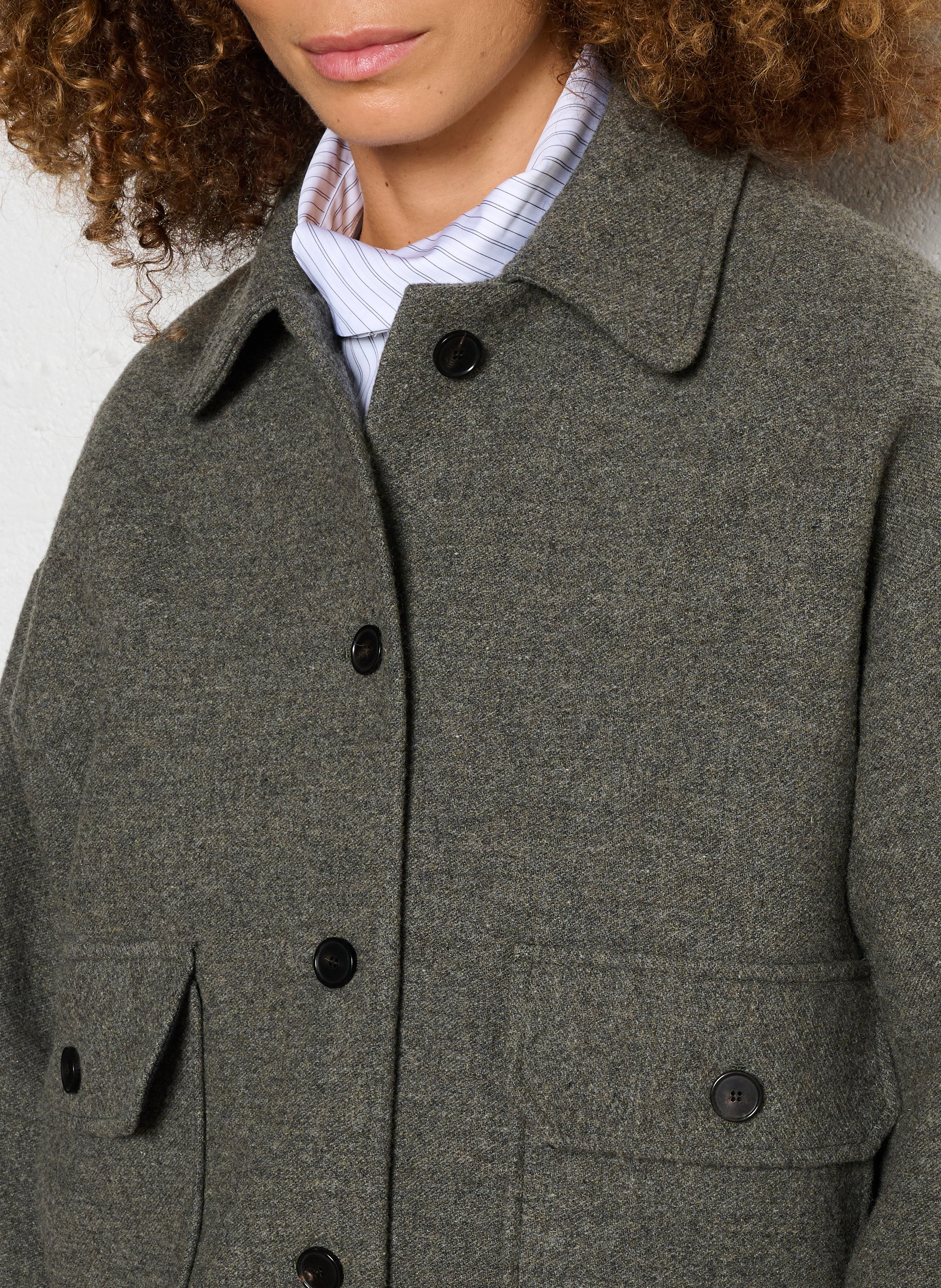 Veste boutonnée unie en laine mélangée MASSCOB Vert