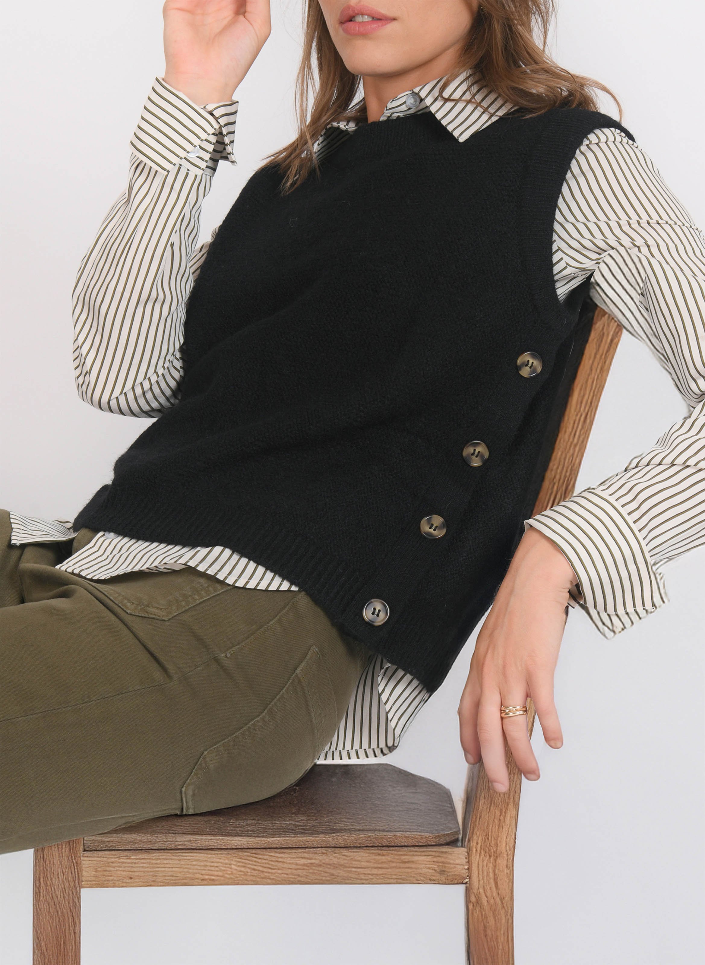 Pull sans manches col rond en maille mélangée KOOKAI Noir