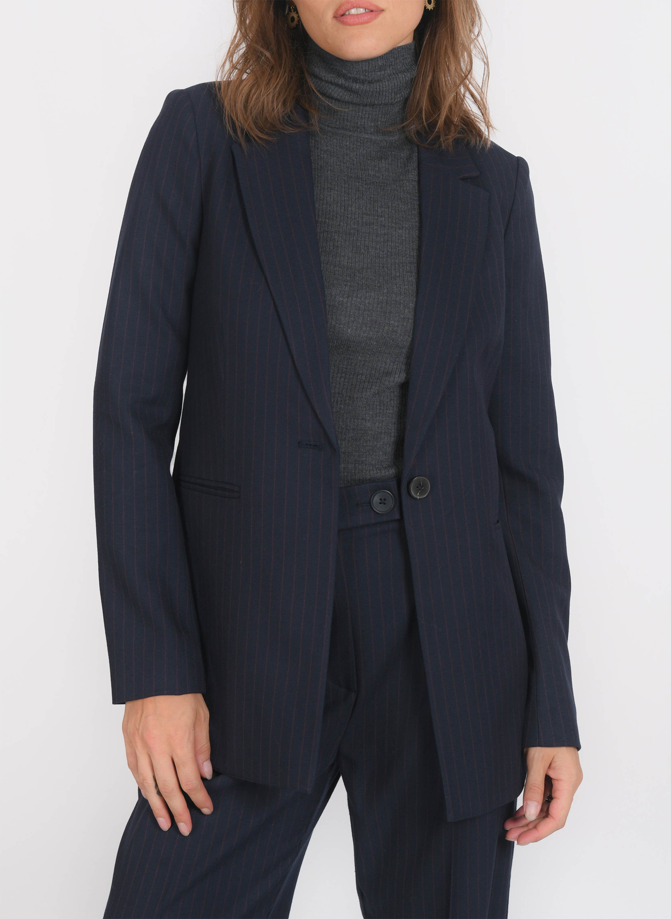 Veste droite col tailleur à rayures KOOKAI Bleu