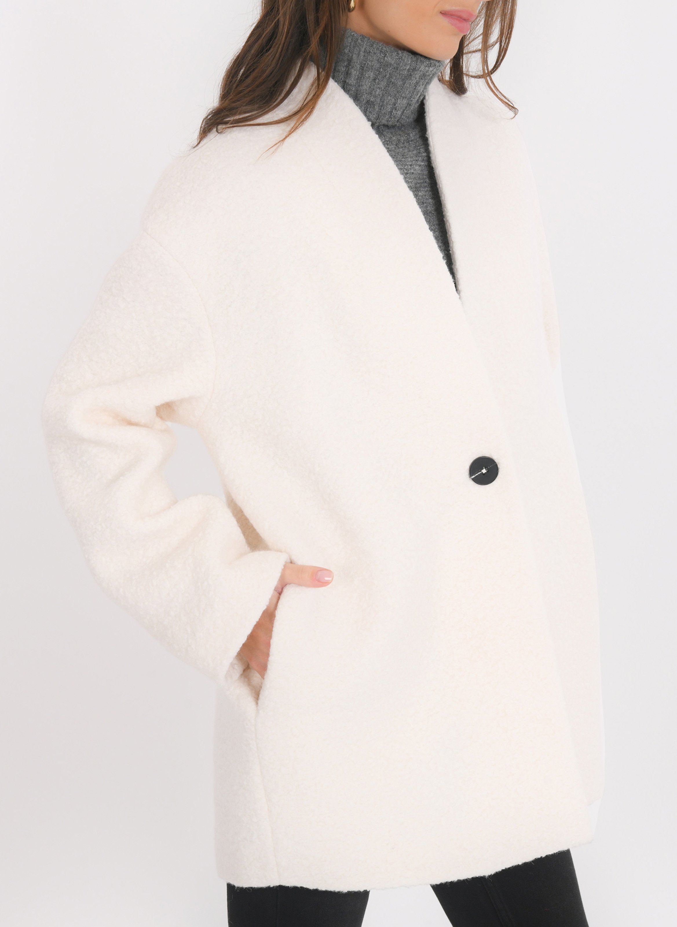 Manteau col v en laine mélangée KOOKAI Beige