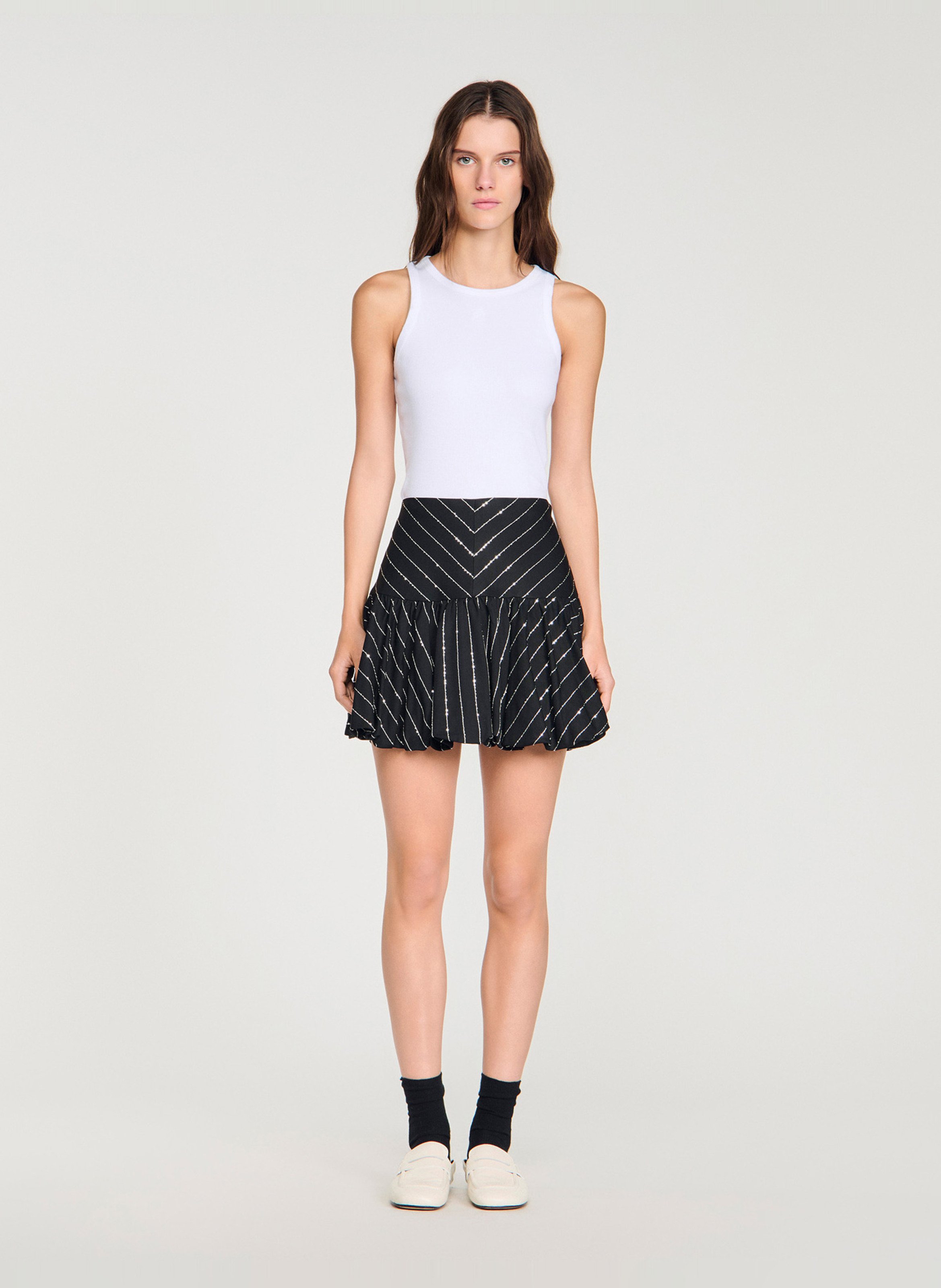 Jupe courte à rayures SANDRO Noir