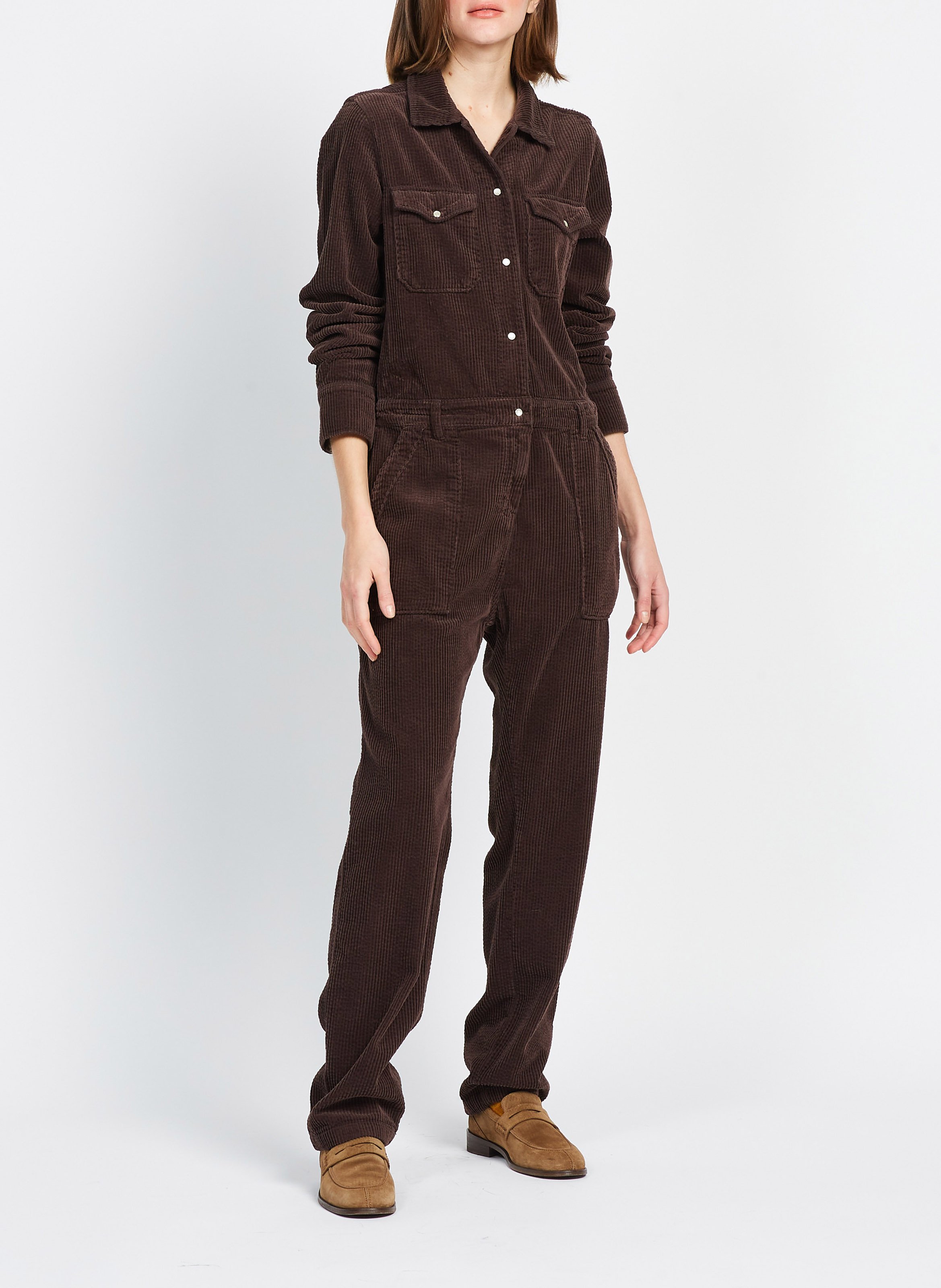 Cotton corduroy jumpsuit with high neck ACQUAVERDE Brown
