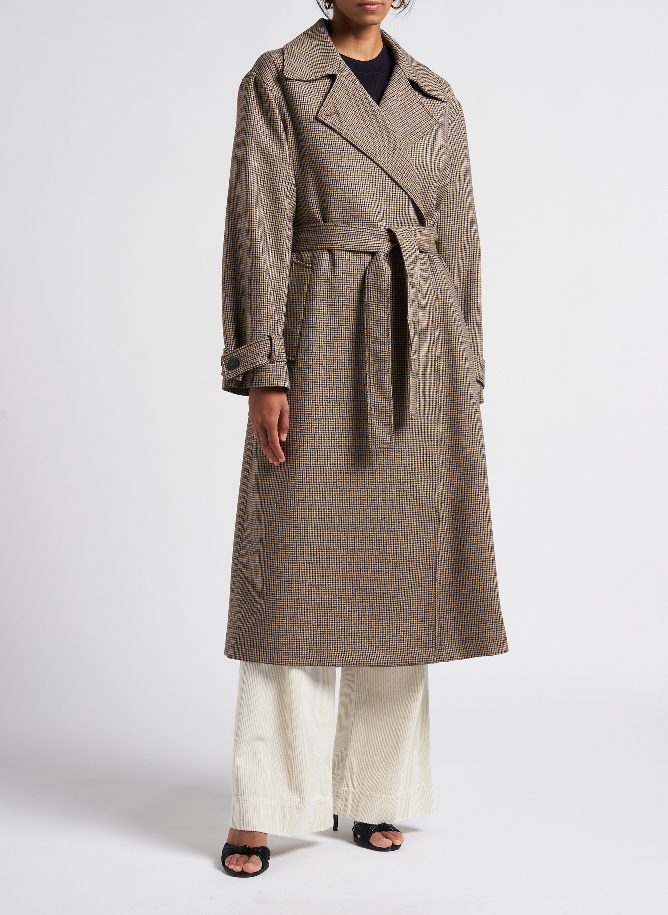Long wool-blend trench coat with tailored collar POMANDERE Multicolored