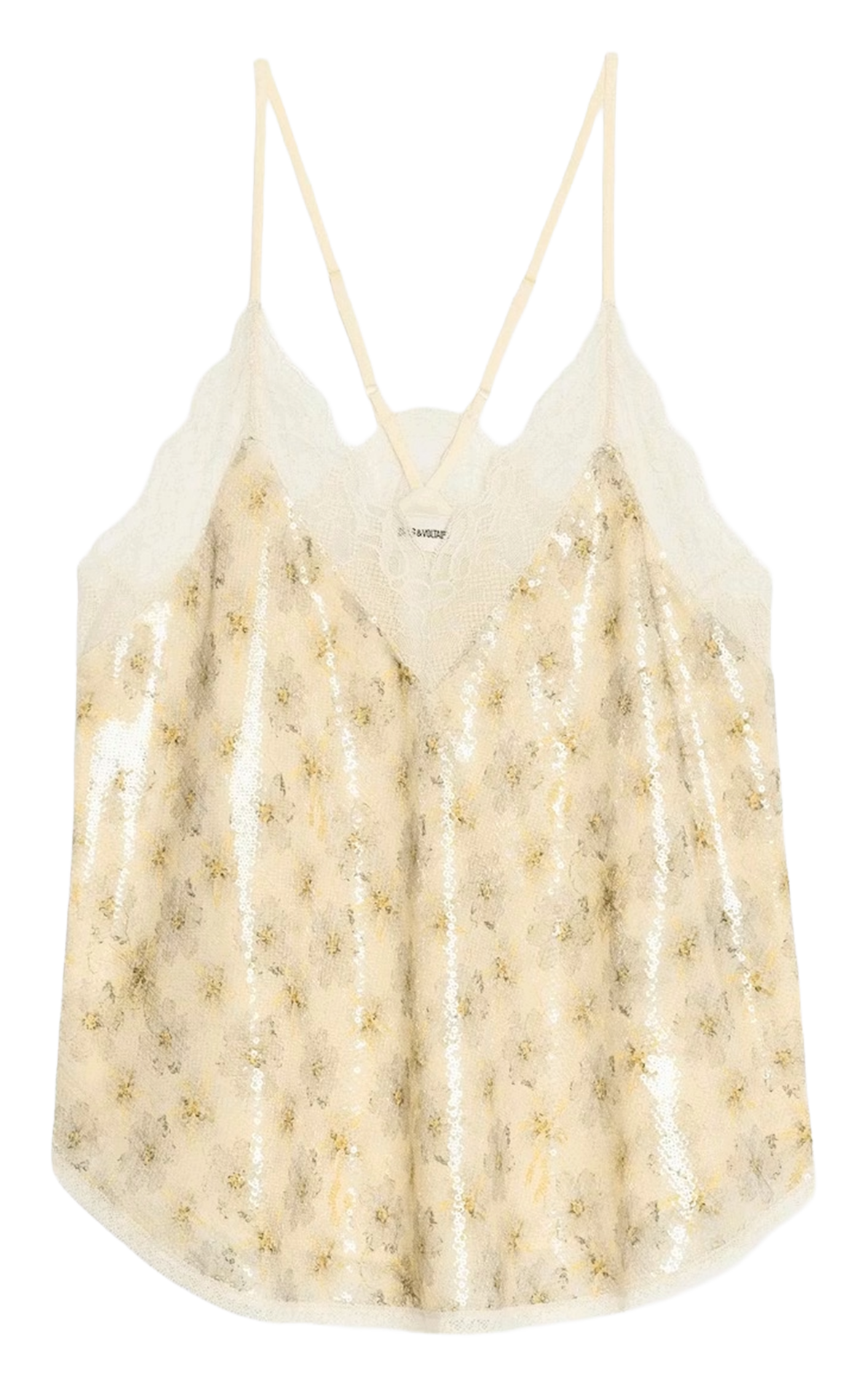 Straight V-neck camisole with sequins and lace ZADIG&VOLTAIRE Beige
