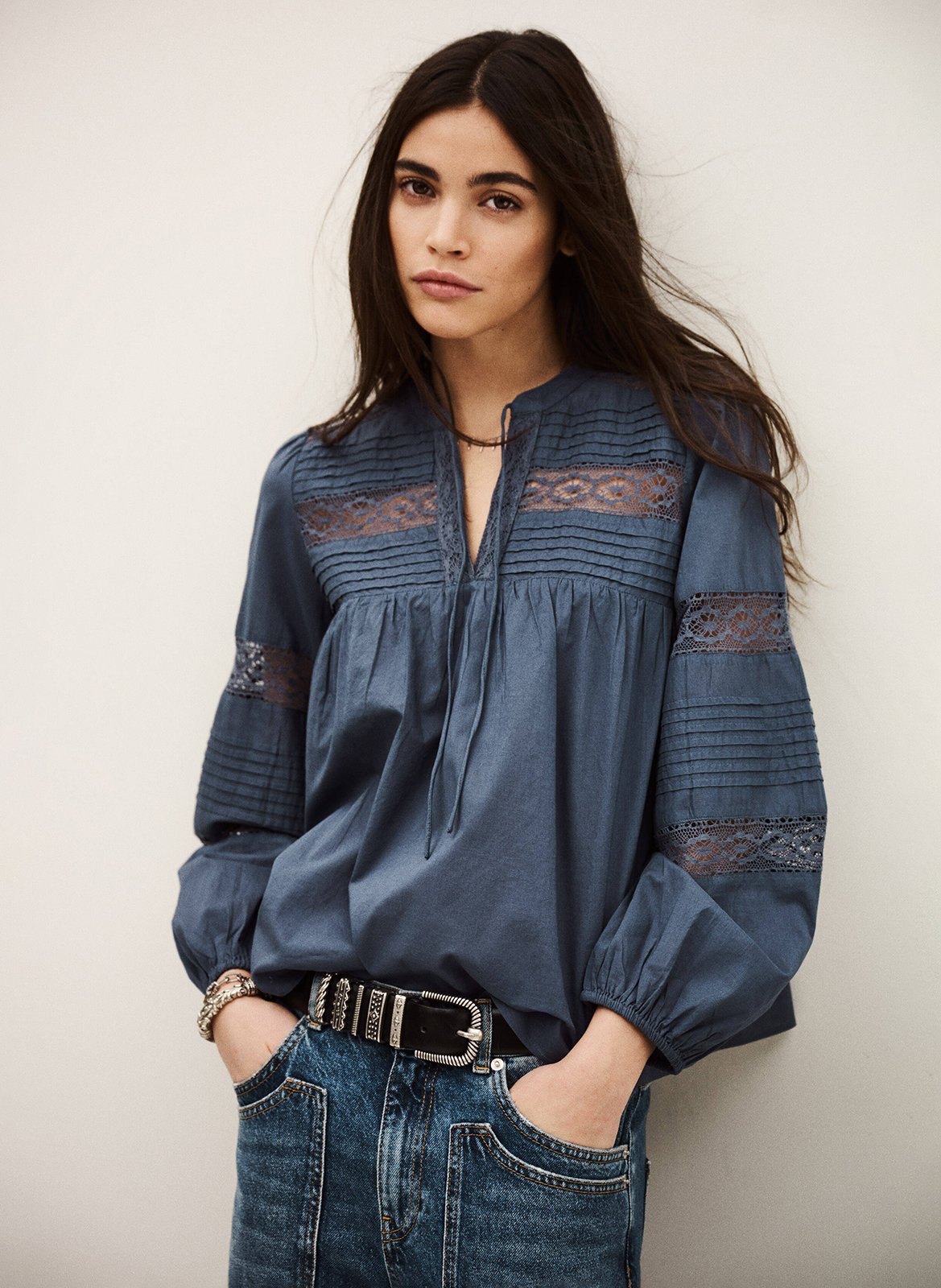 Top droit col tunisien en coton BA&SH Bleu