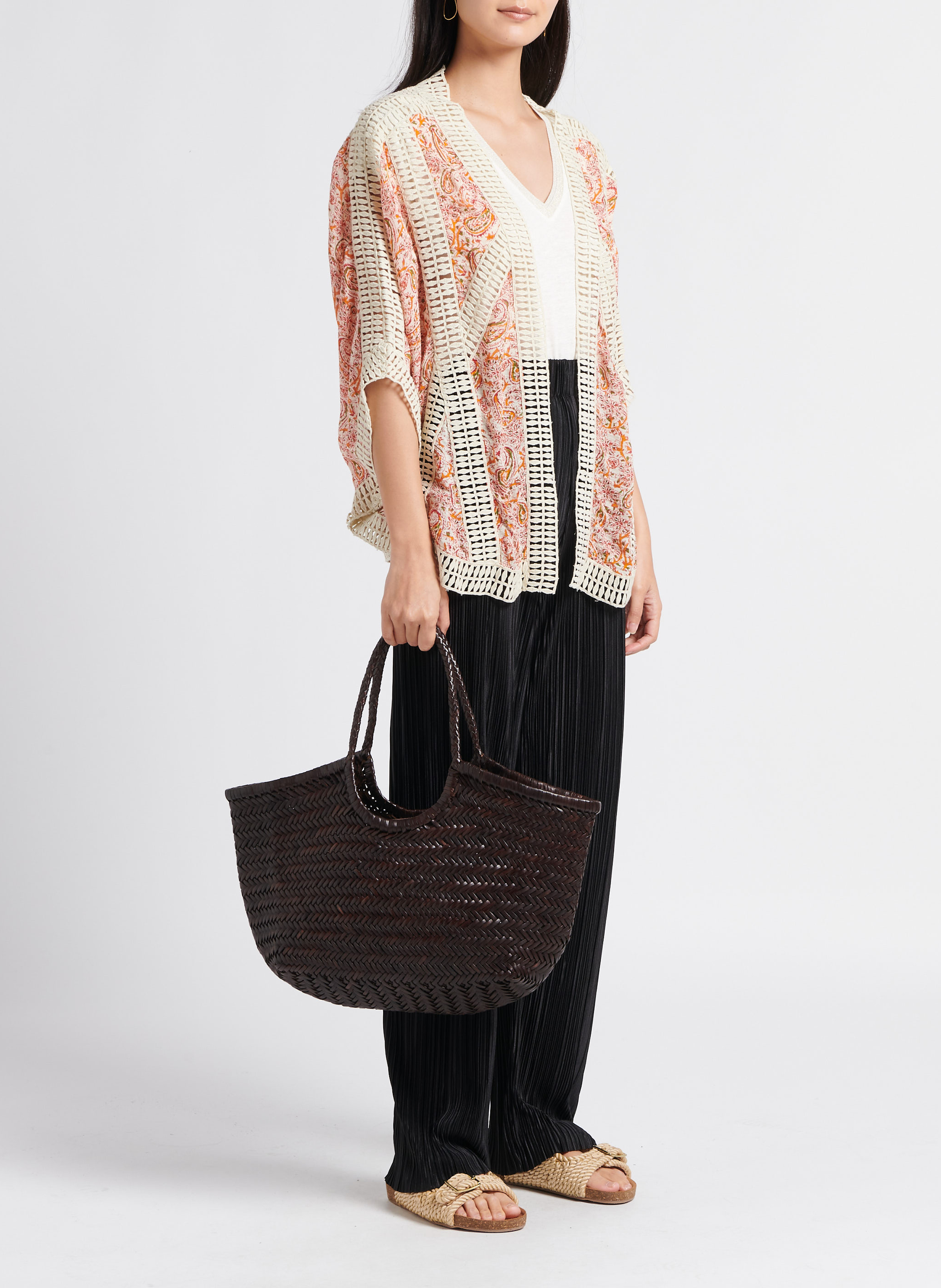 Gewebter Korb aus Leder DRAGON DIFFUSION Braun