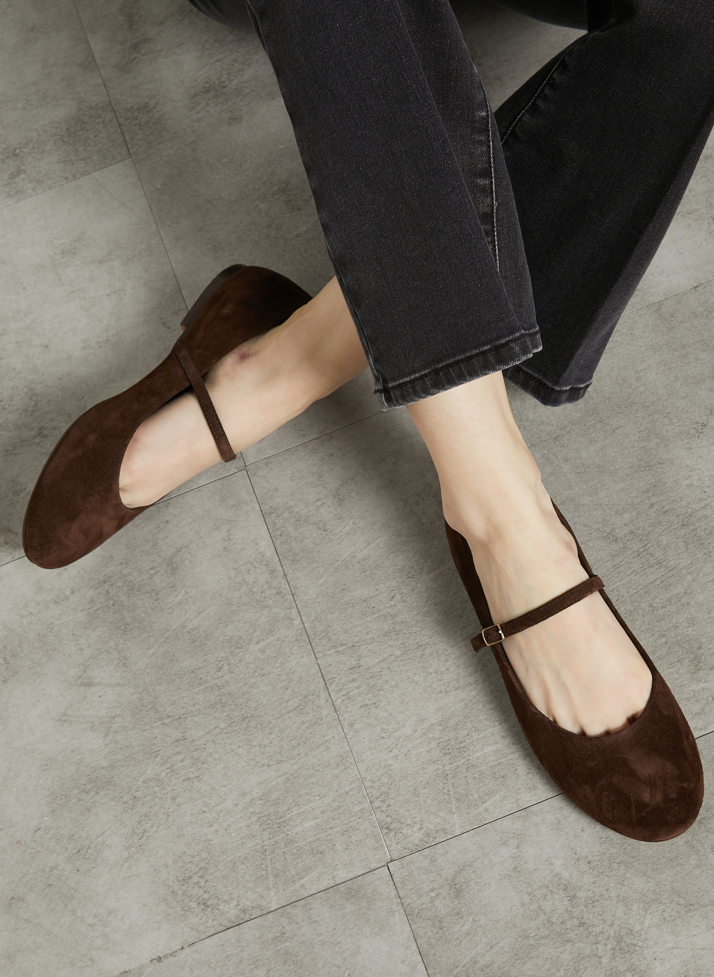 Velvet ankle strap ballet flats MELLOW YELLOW Brown