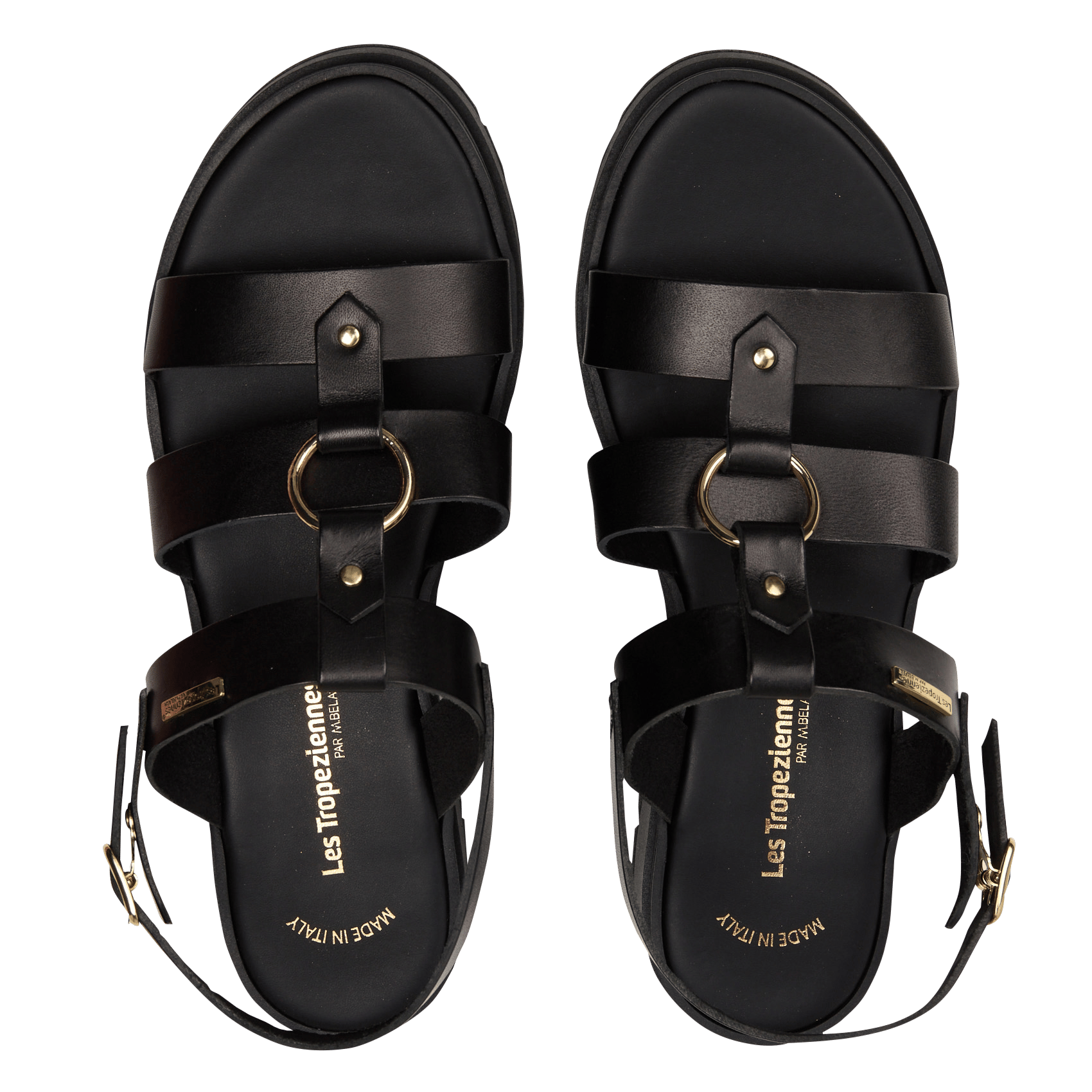 Sandales plates à lanières en cuir LES TROPEZIENNES PAR M.BELARBI Noir