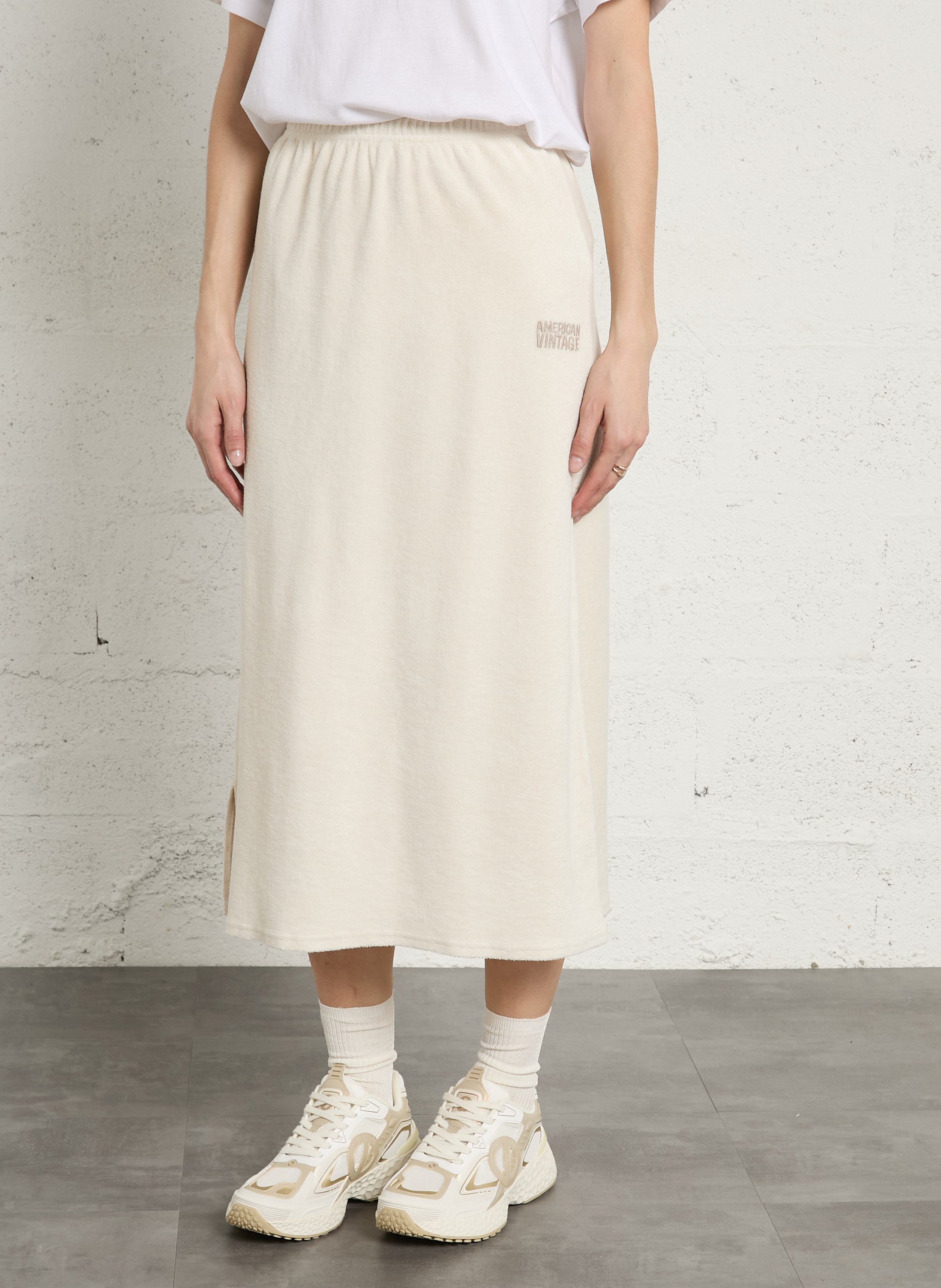 Jupe longue élastiquée unie en coton AMERICAN VINTAGE