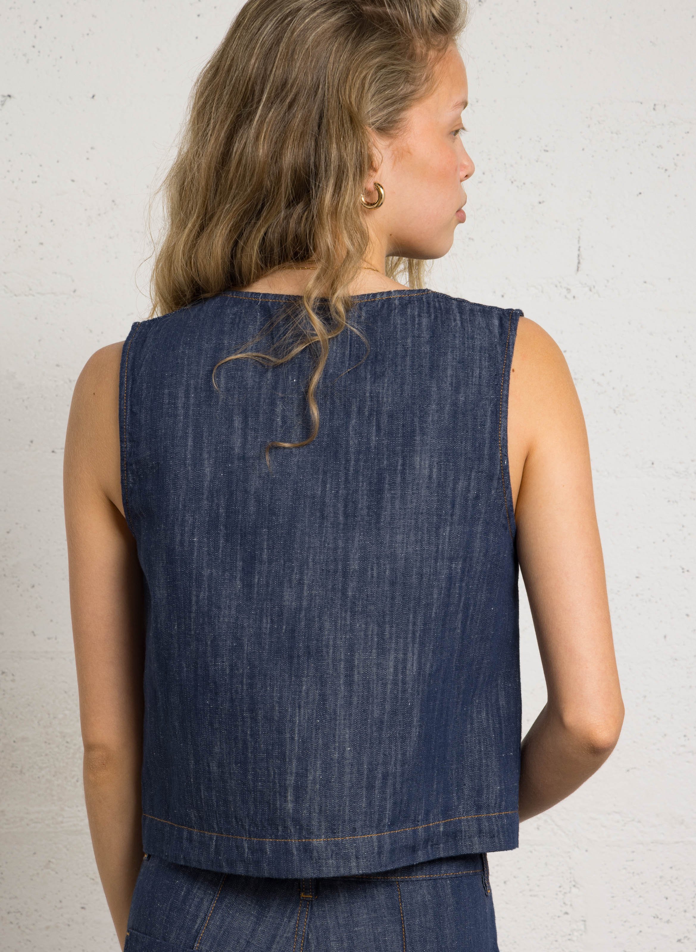 Gerader Leinen- und Baumwollblazer THE TINY BIG SISTER Blau