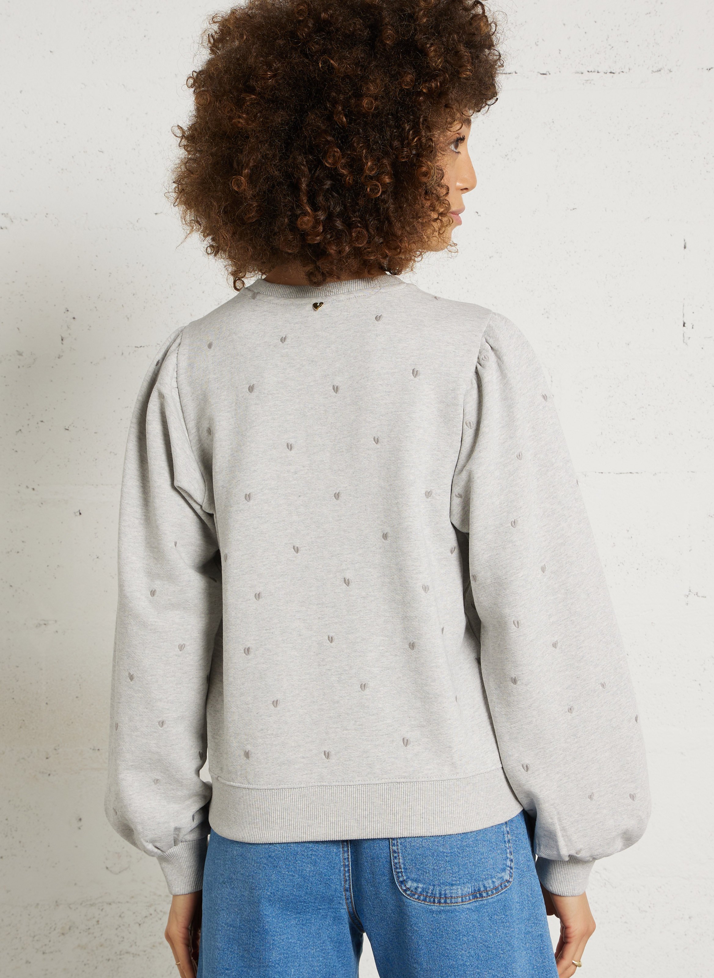 Sweat droit col rond brodé en coton FABIENNE CHAPOT Blanc