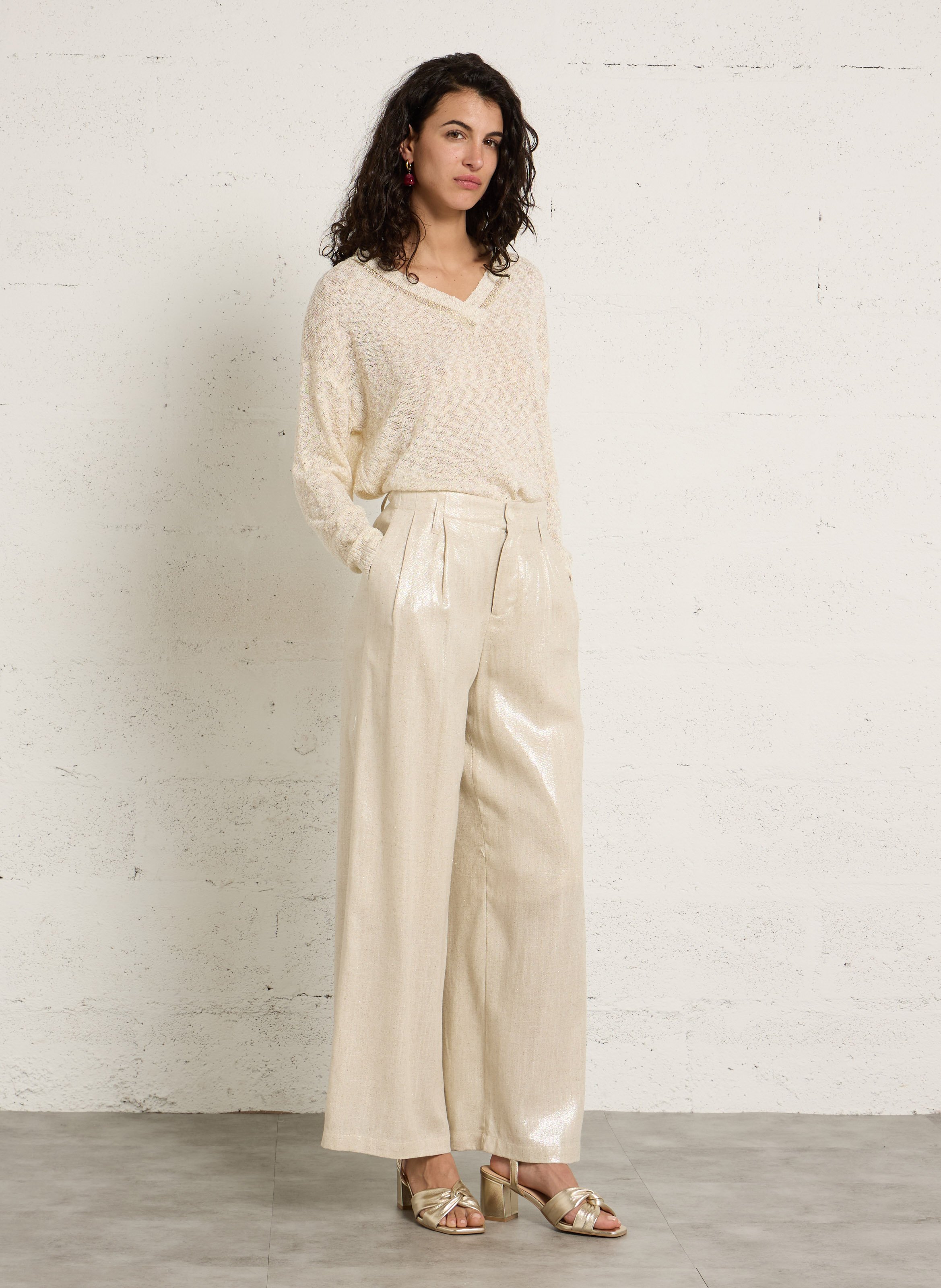 Pantalon large pailleté SEE U SOON Beige