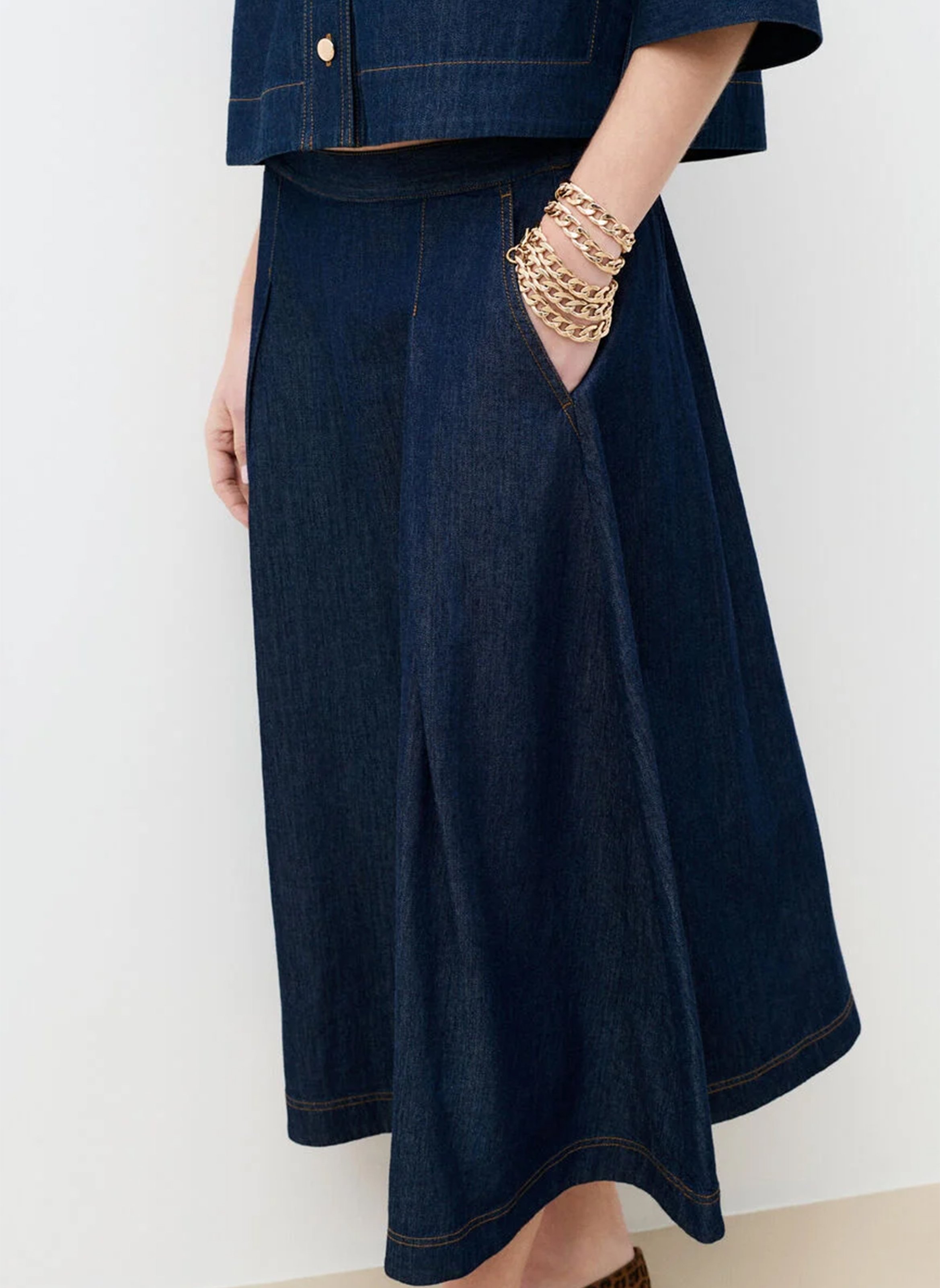 Jupe longue en coton CAROLL Bleu