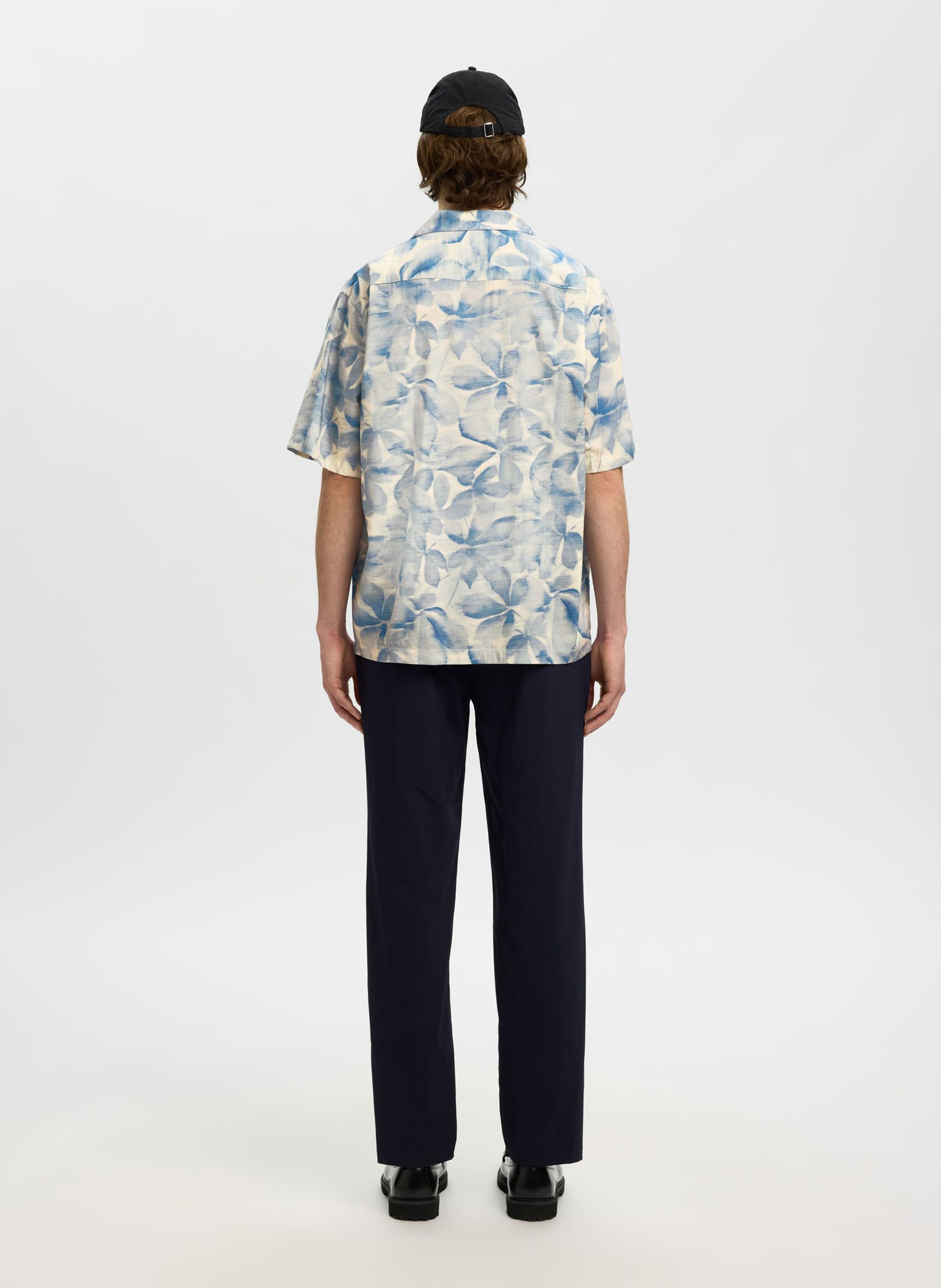 Gerade geschnittenes Hemd mit klassischem Kragen aus Bio-Baumwollmischung mit Print SELECTED Blau