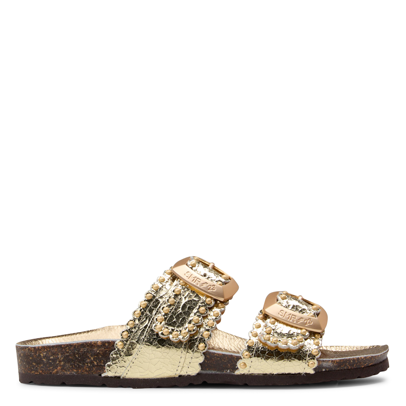 Sandales plates à brides en cuir craquelé SEMERDJIAN - SMR Argent