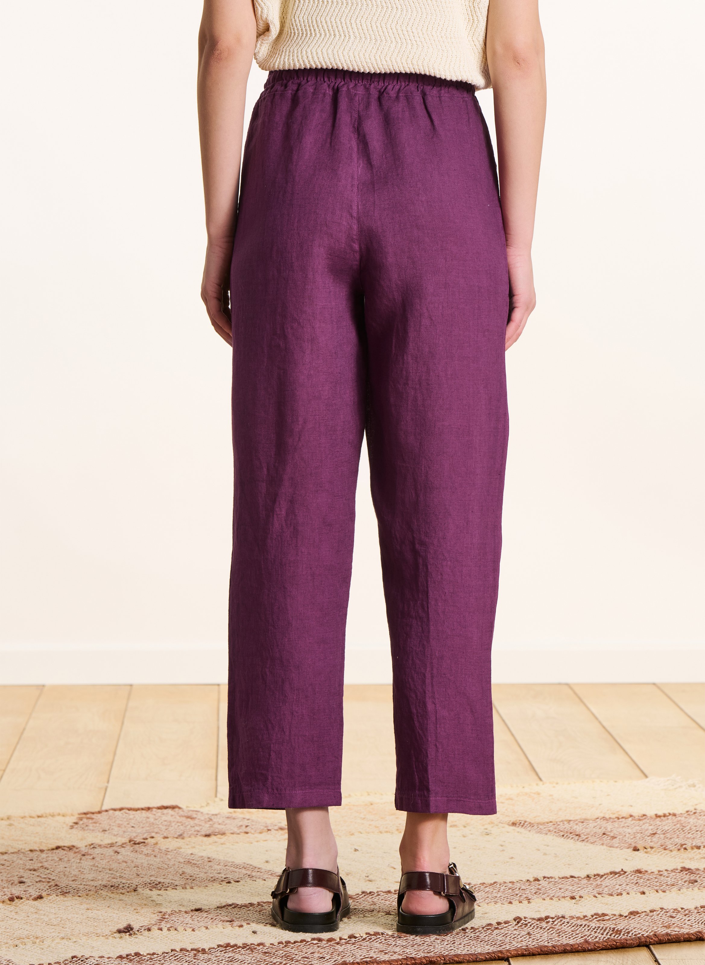 Pantalon large taille haute en lin LA FEE MARABOUTEE Violet
