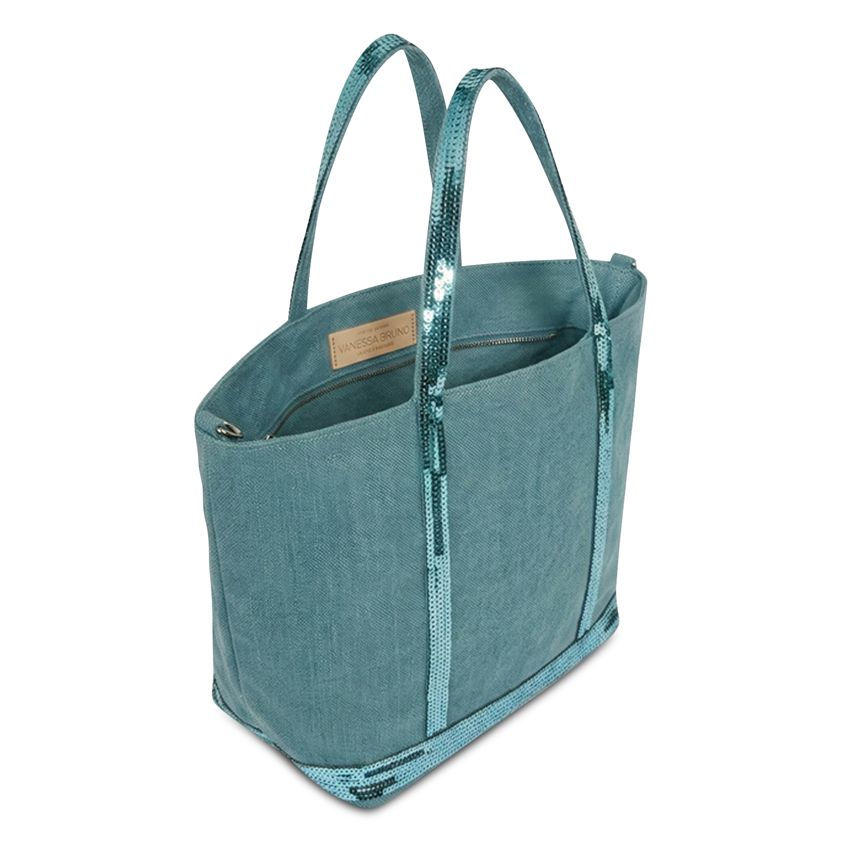 Sequined linen tote bag - Small size VANESSA BRUNO Blue