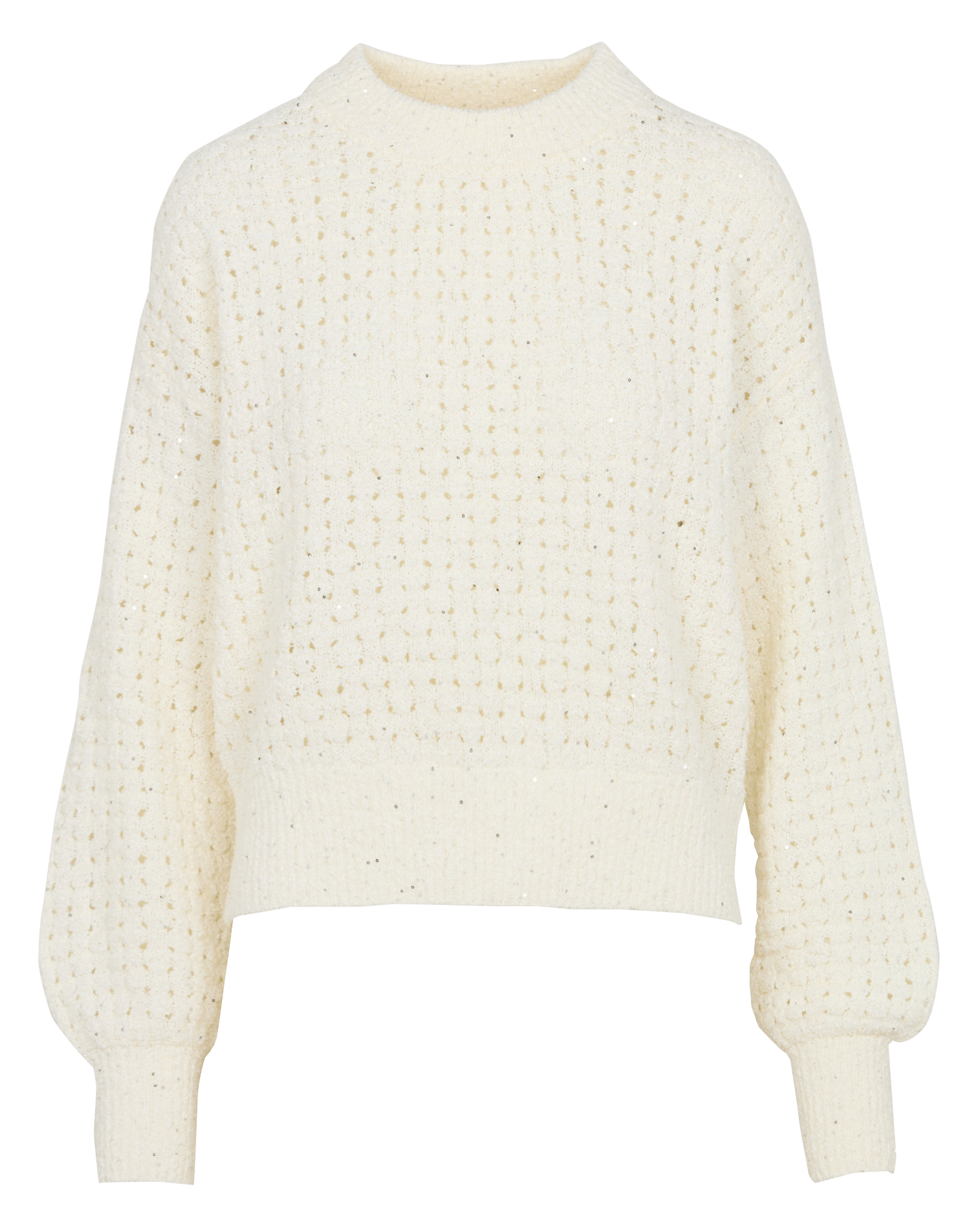 Ruime ronde hals trui met lovertjes in ajour breisel KOOKAI Wit