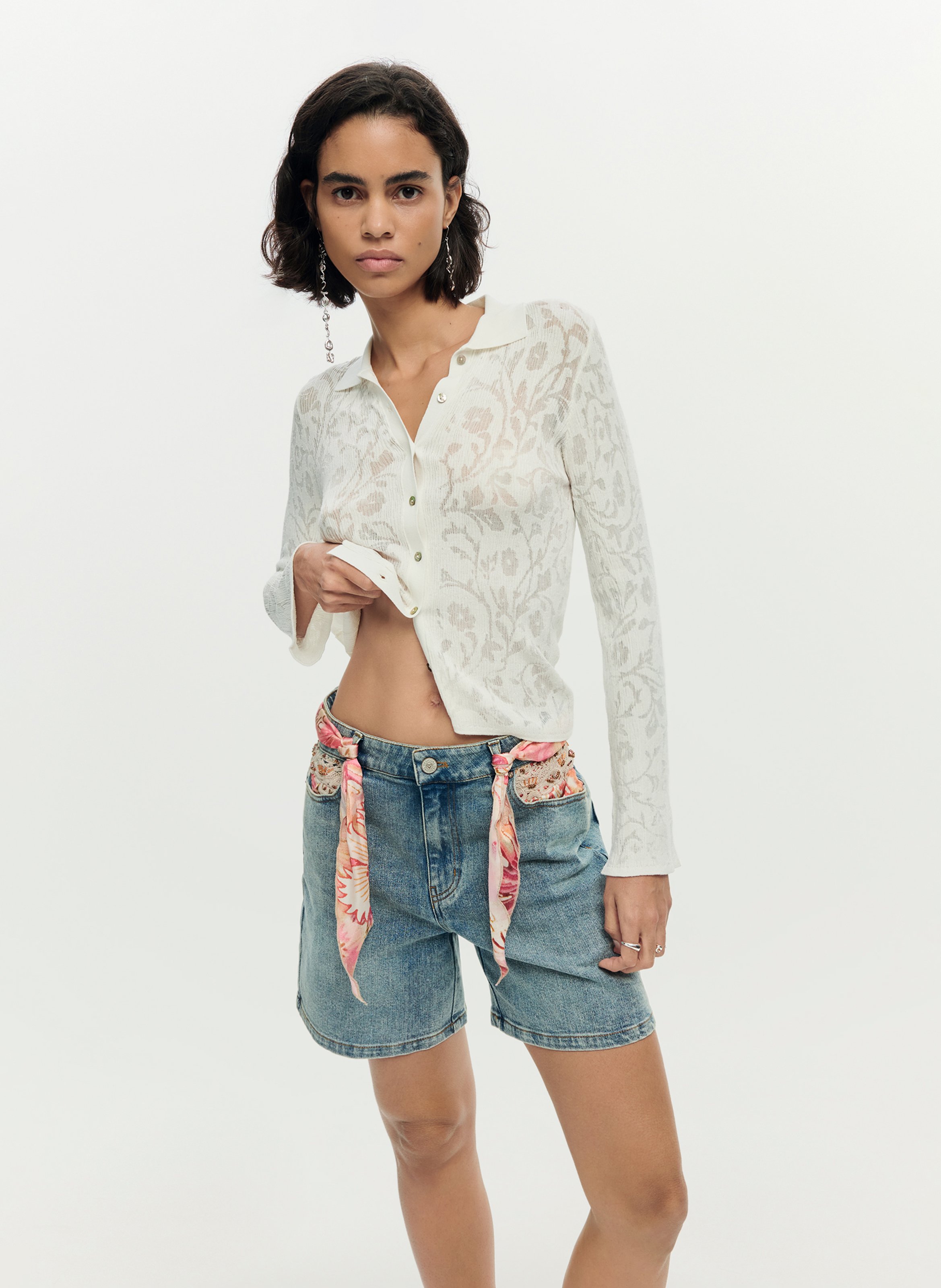 Short droit en coton mélangé DESIGUAL Bleu