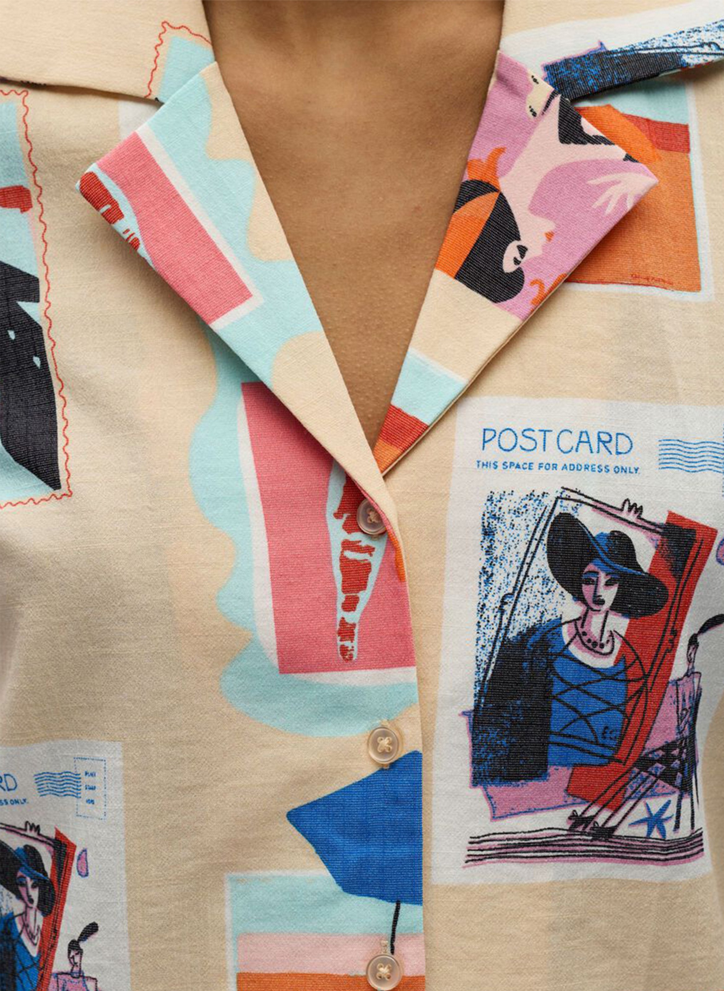 Rechte blouse met print OBJECT Beige