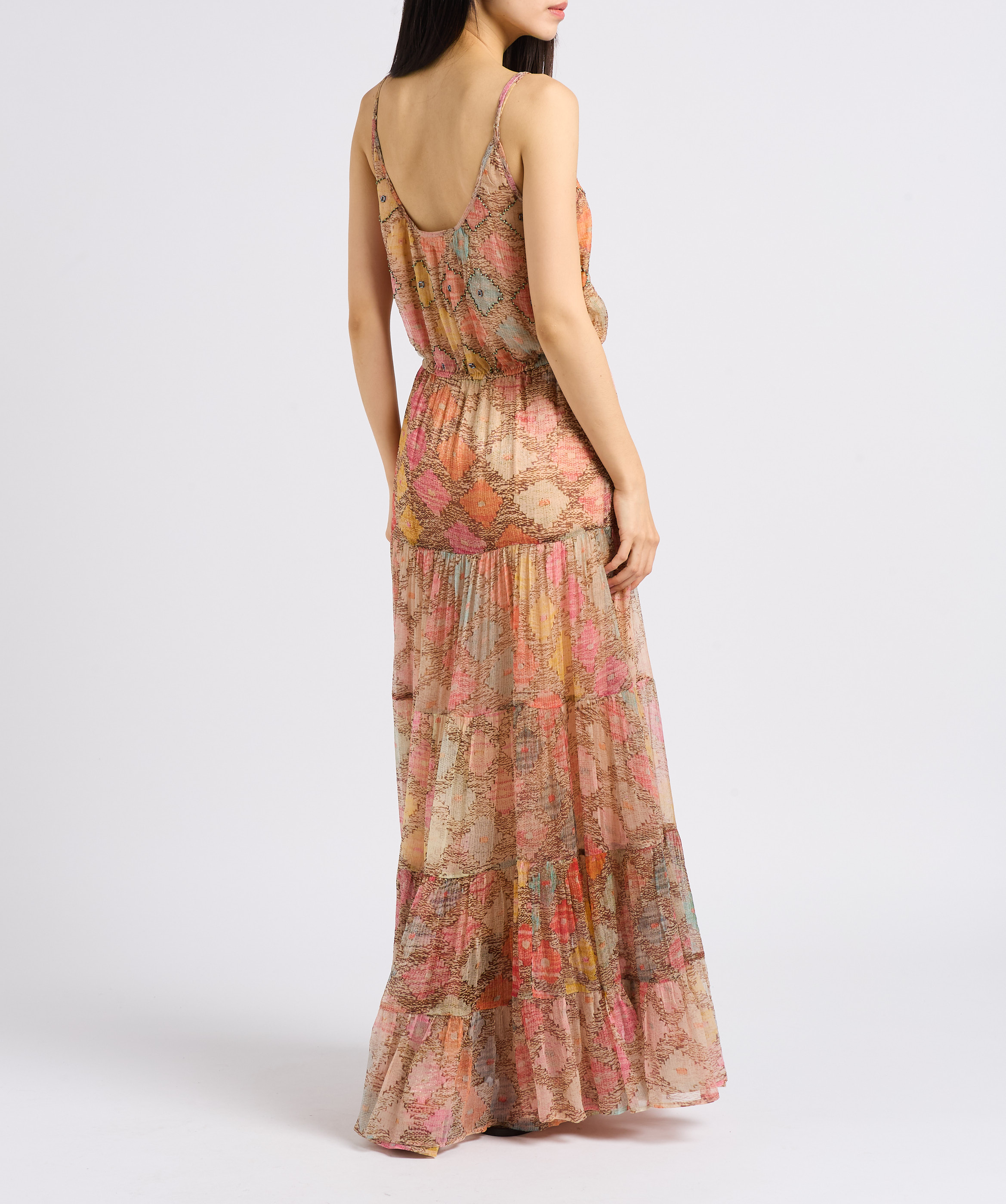 Robe longue droite encolure ronde imprimée MES DEMOISELLES Multicolore