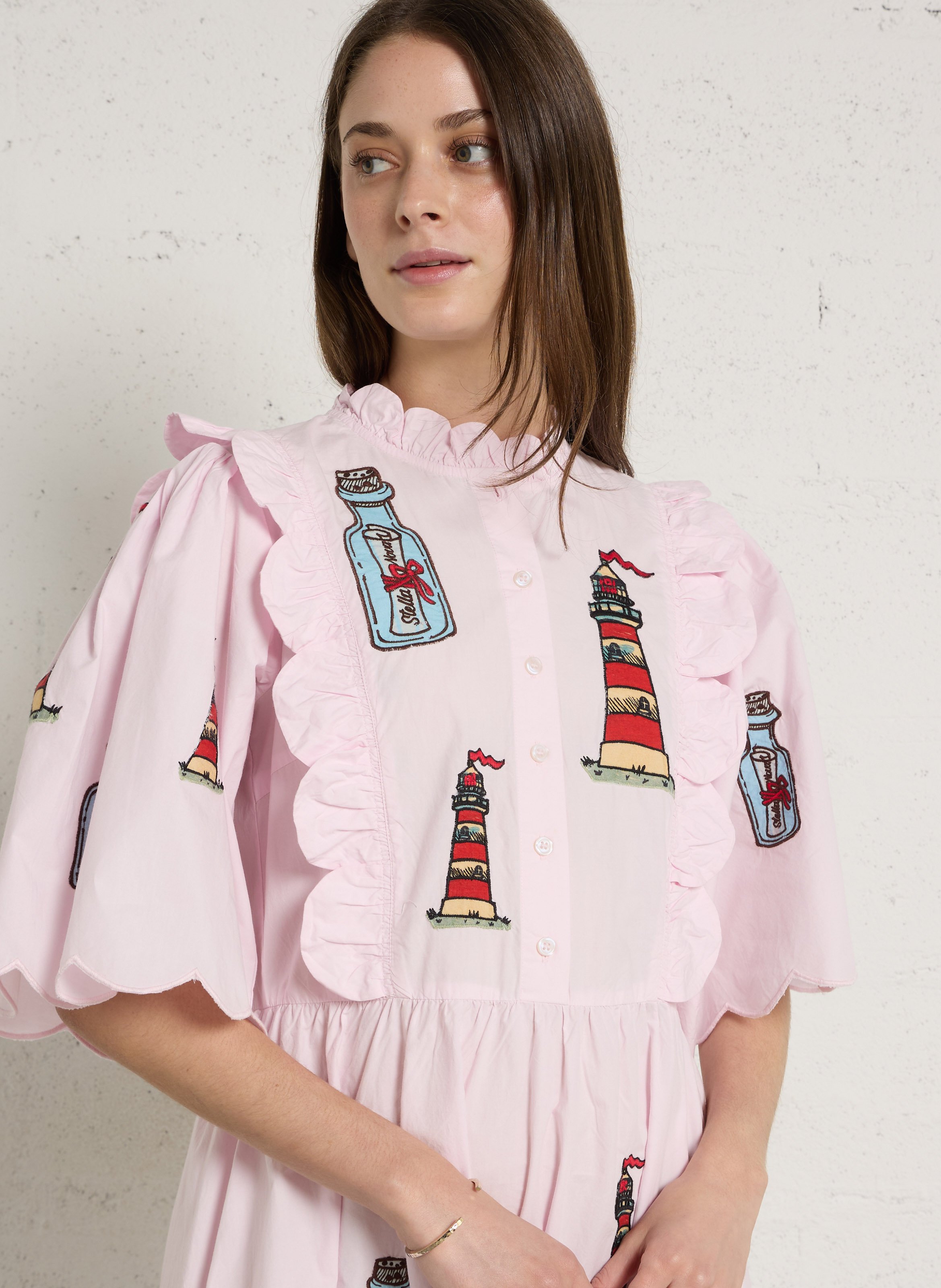 Long loose-fit organic cotton dress STELLA NOVA Pink