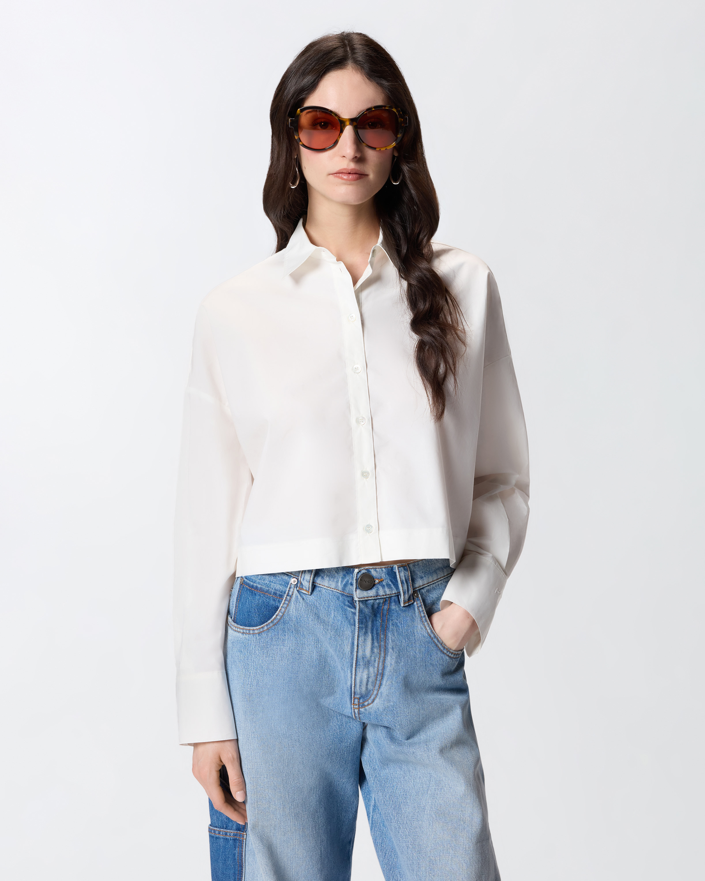 Chemise cropped avec dos froncé PINKO Blanc