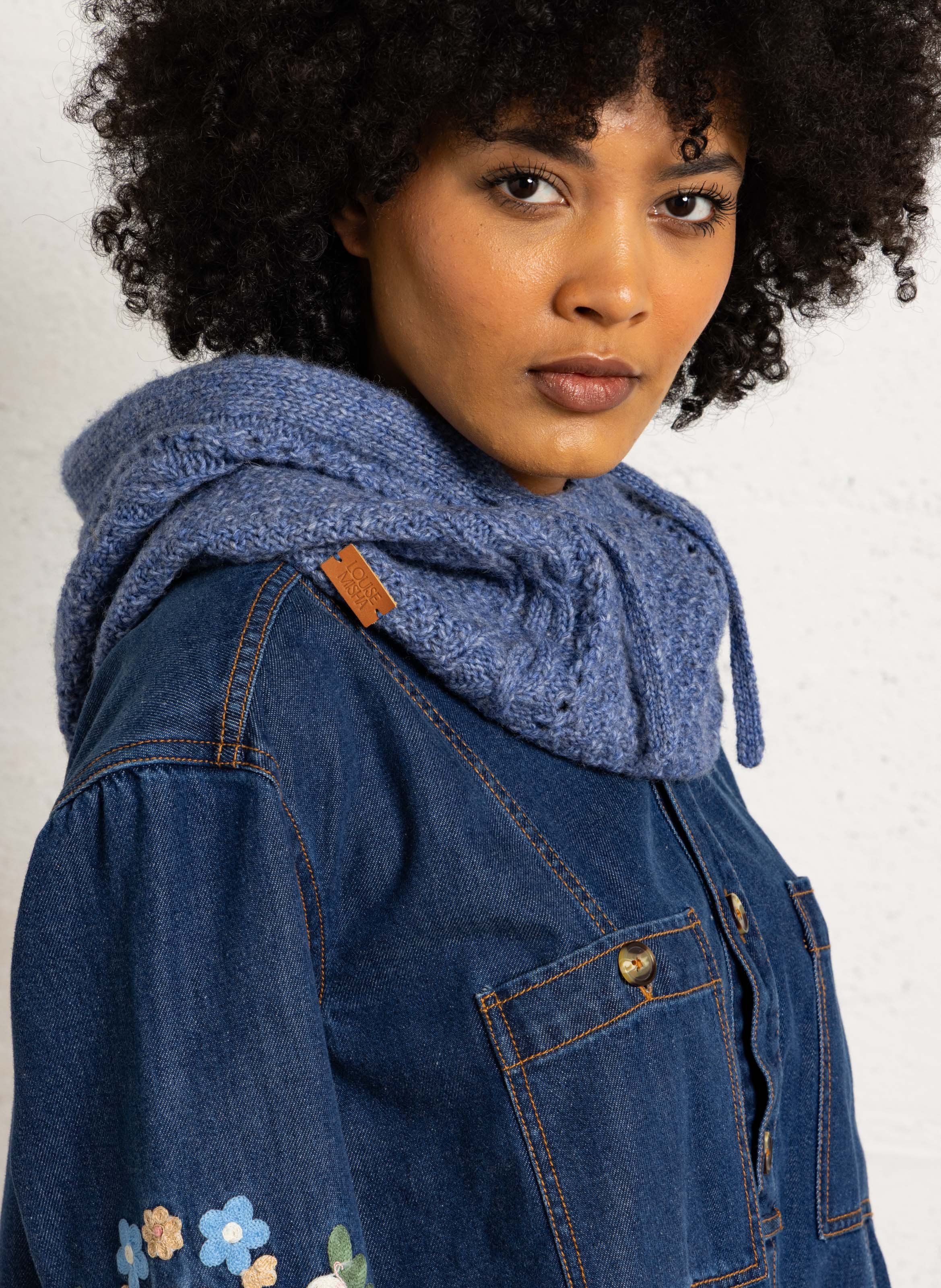 Solid knit hooded cagoule. LOUISE MISHA Blue