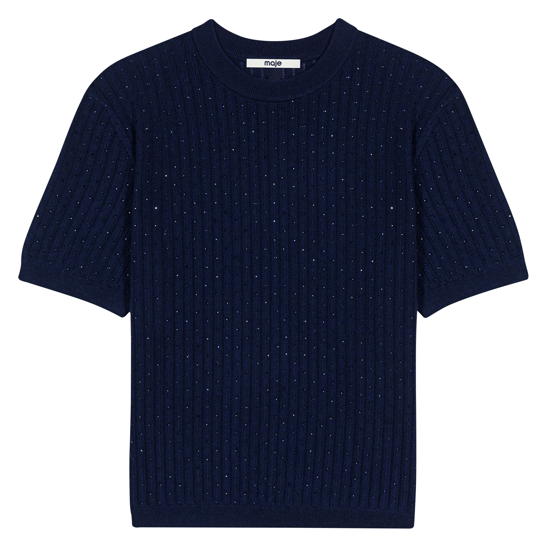 Pull droit manches courtes en laine mélangée MAJE Bleu