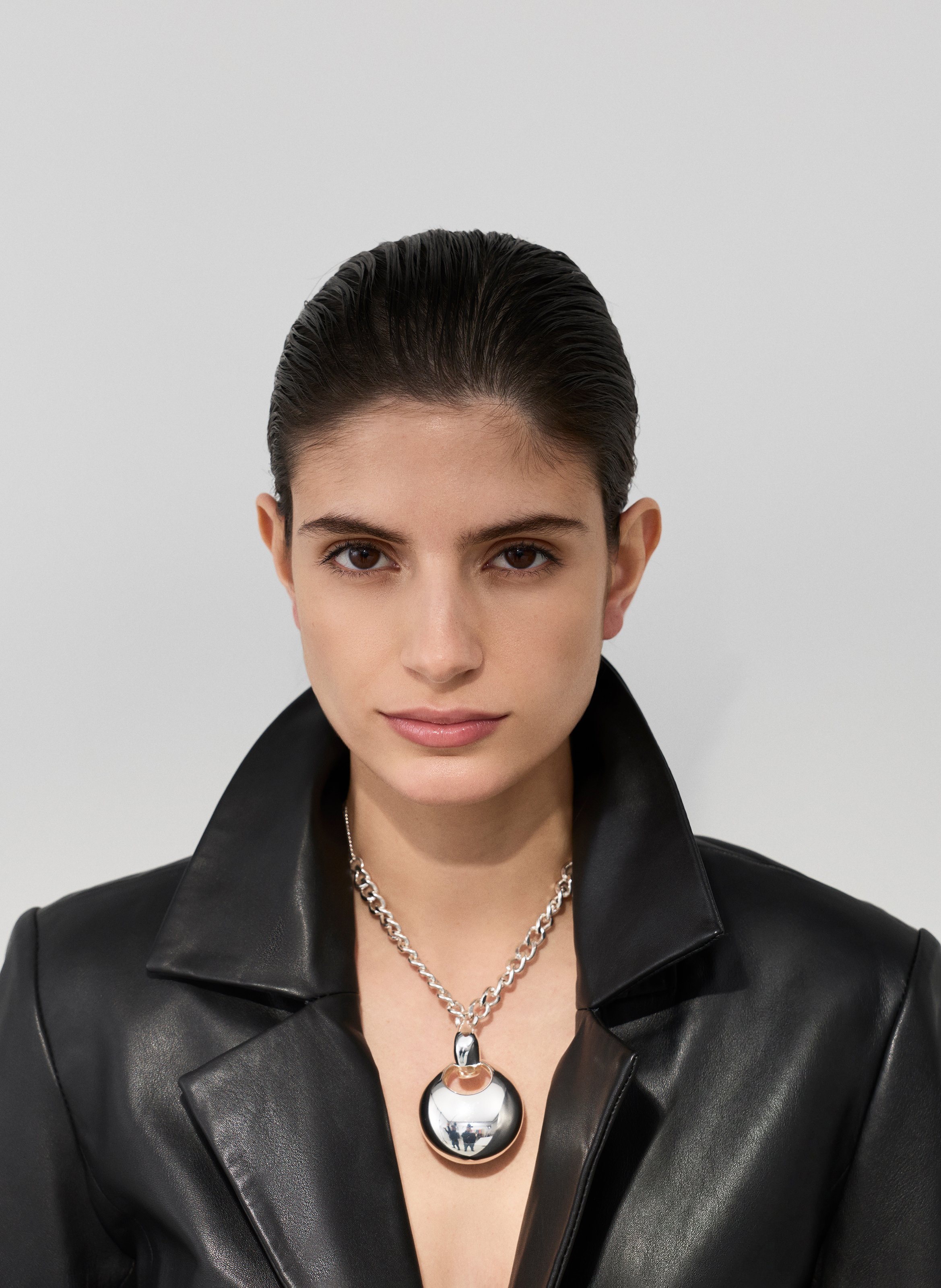 Veste tailleur cintrée en cuir ROUGE EDIT Gris