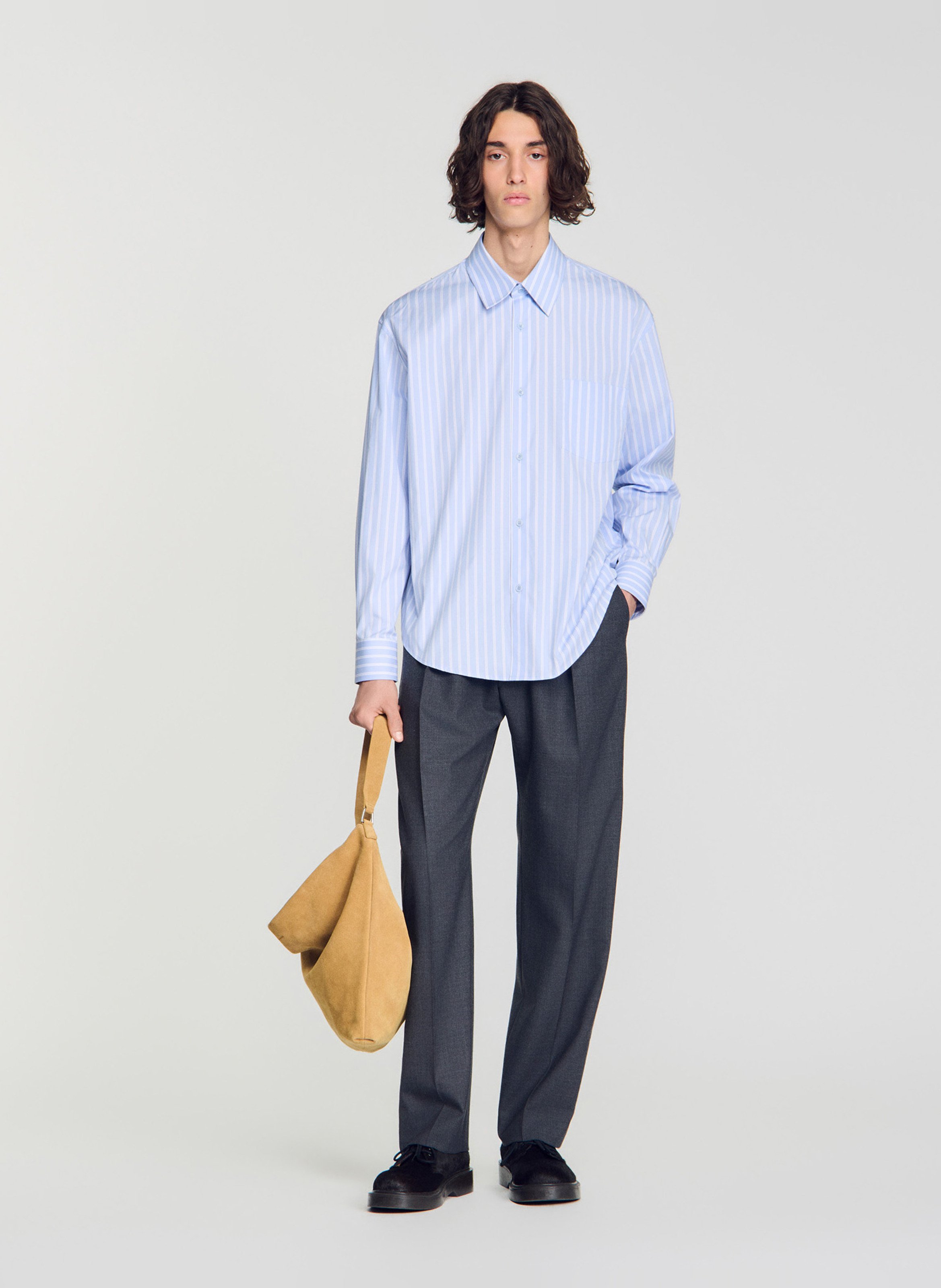 Chemise droite à rayures en coton SANDRO Bleu
