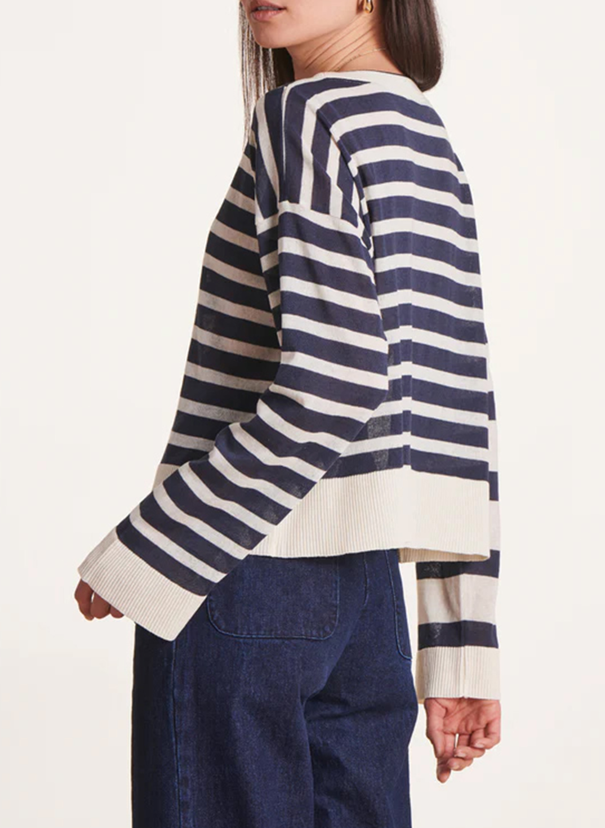 Straight round neck sweater in blended cotton LA FEE MARABOUTEE Blue