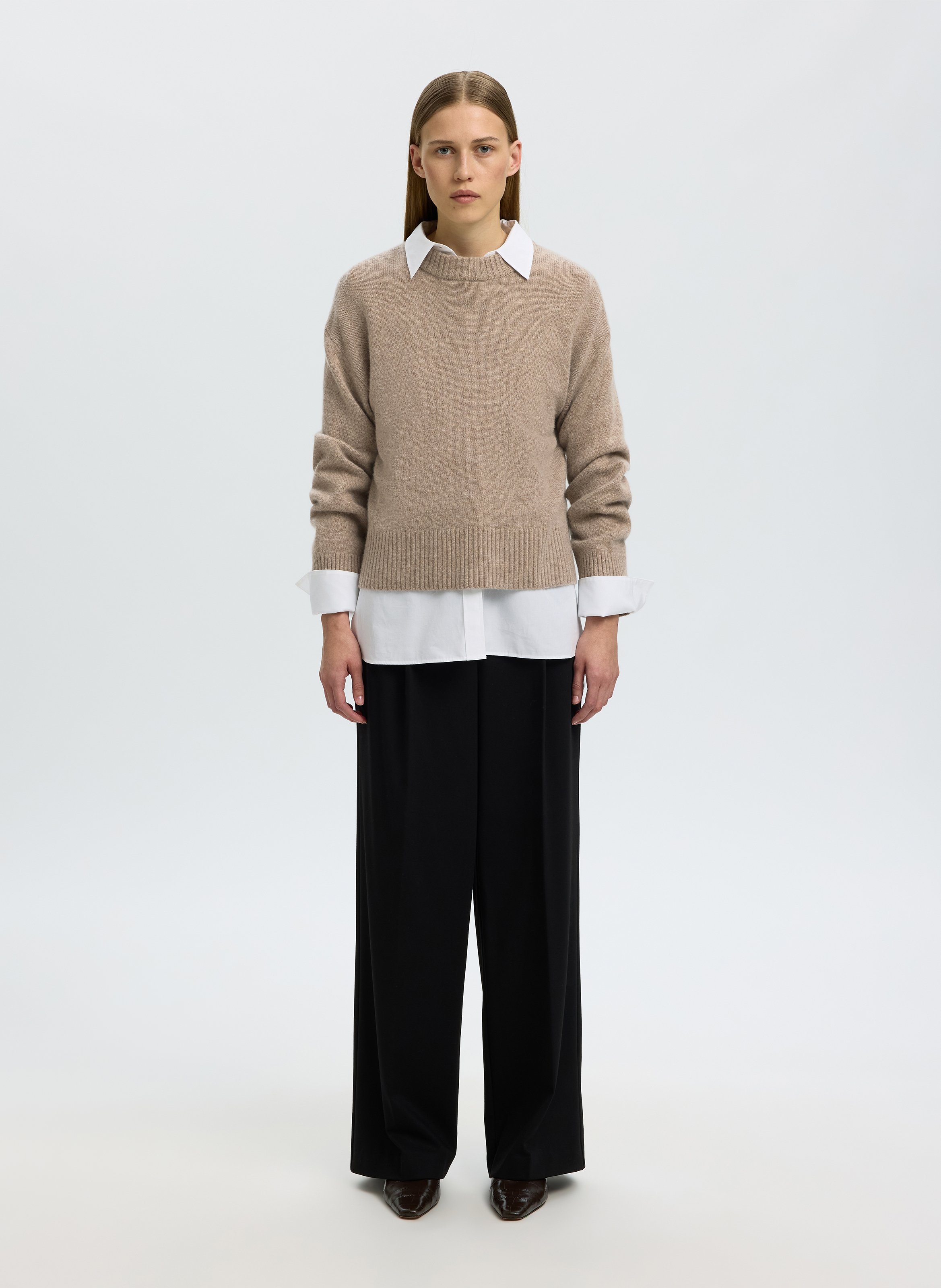 Gerader Rollkragenpullover aus Wolle und Kaschmir SELECTED Braun
