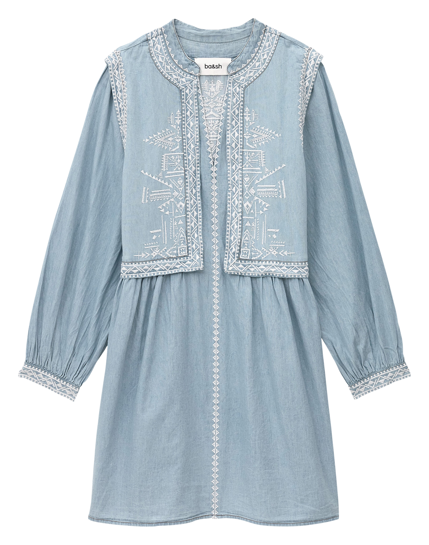 Robe courte col V en coton brodé BA&SH Bleu