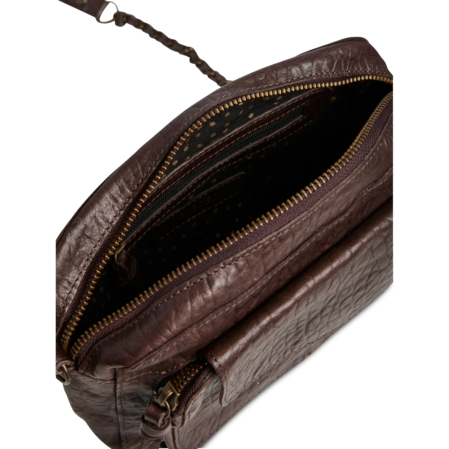 Sac bandoulière en cuir PIECES Marron