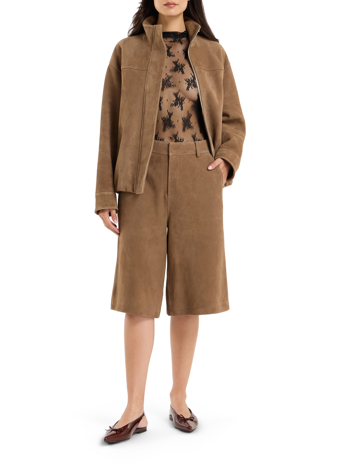 Puffy Hem Leather Badra Jacket SAISON 1865 Brown
