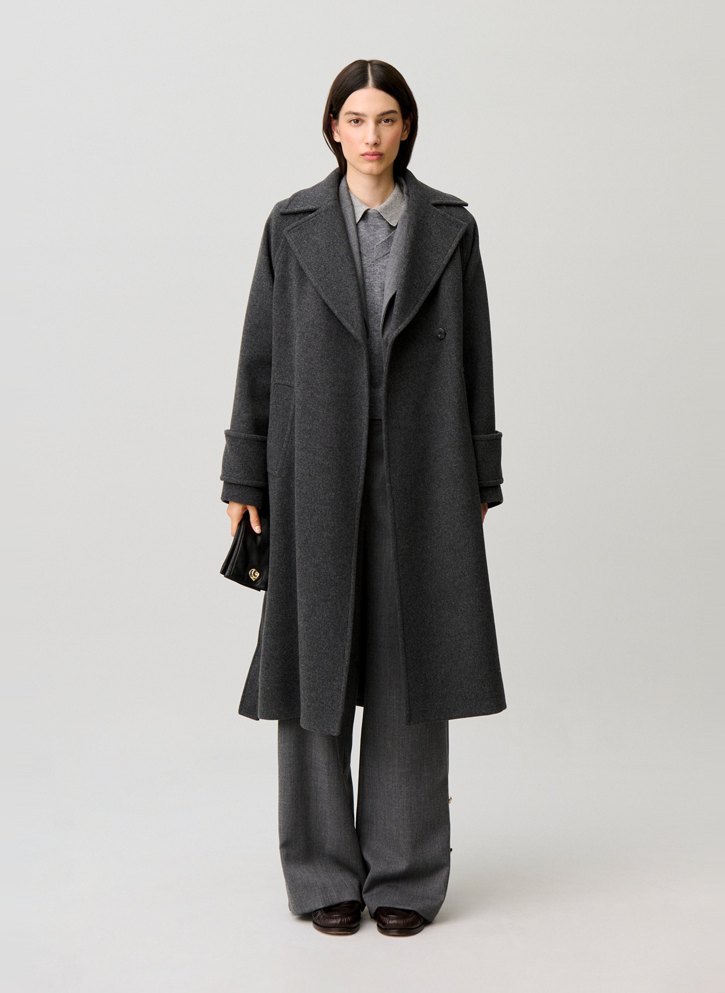 Manteau ample col tailleur en laine mélangée CLAUDIE PIERLOT Gris