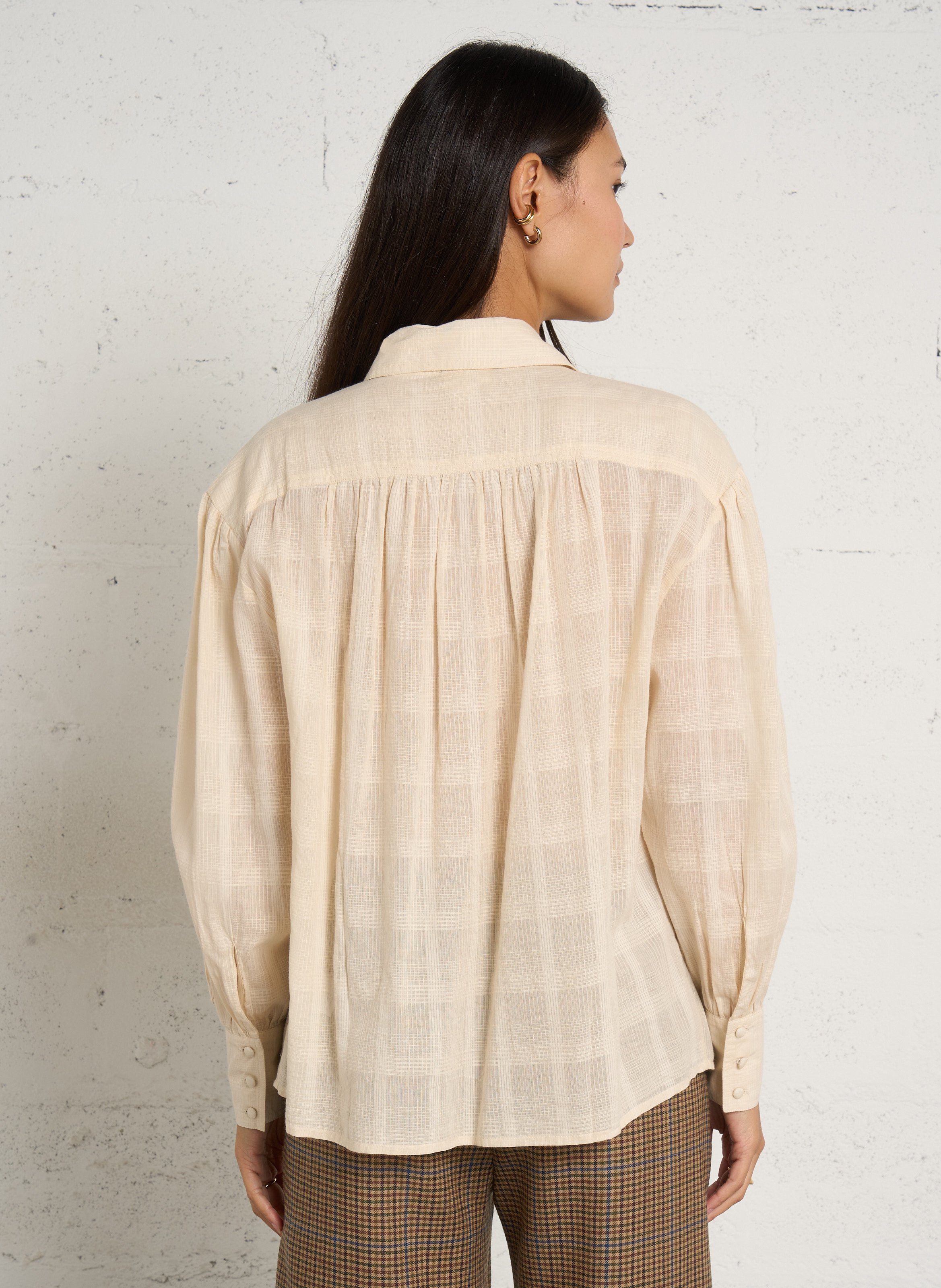 Kariertes Baumwollbluse DIEGA Beige