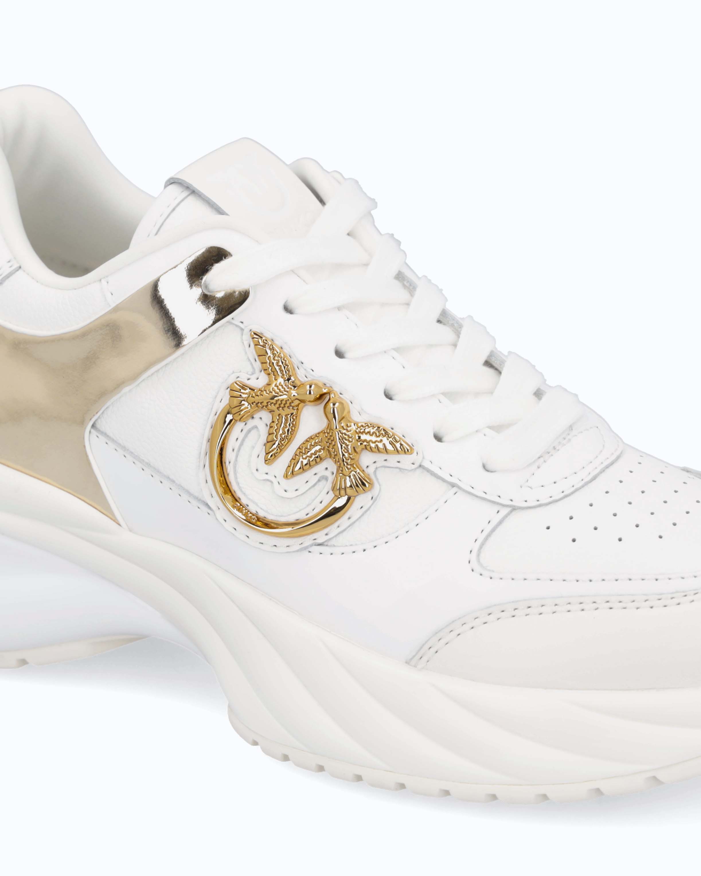 Ariel leather-effect sneakers with mirrored finish details PINKO White
