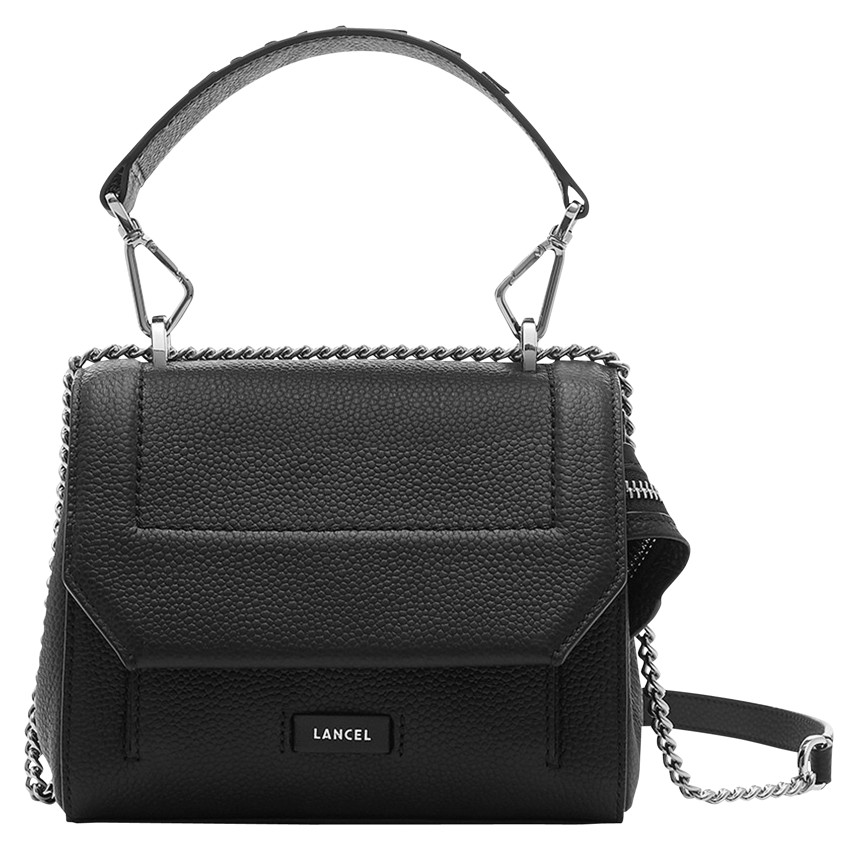 Sac à rabat petit modèle en cuir grainé LANCEL Noir