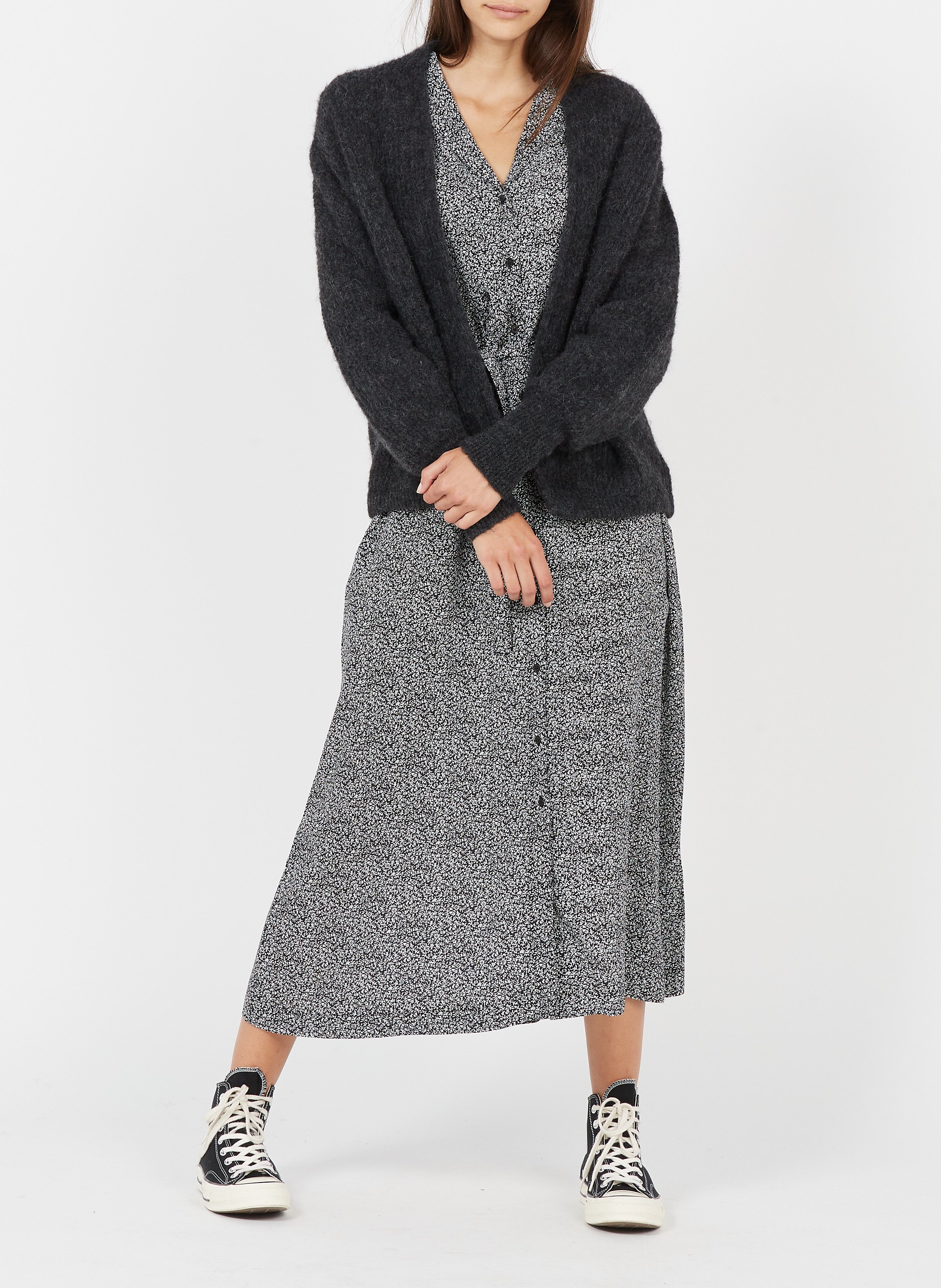 Open wool and alpaca blend cardigan Grey