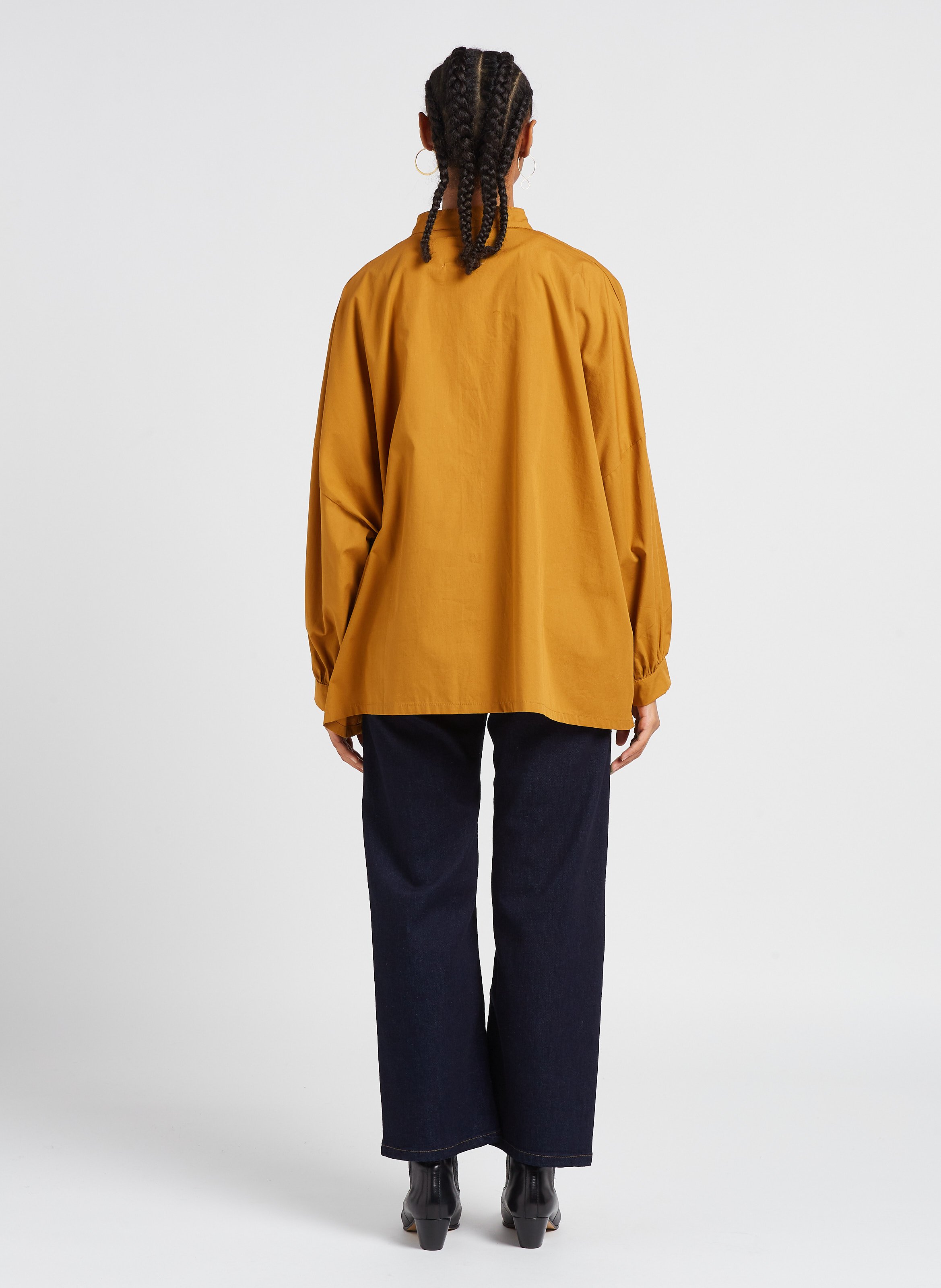 Oversized cotton shirt with mandarin collar Mustard Rita Row