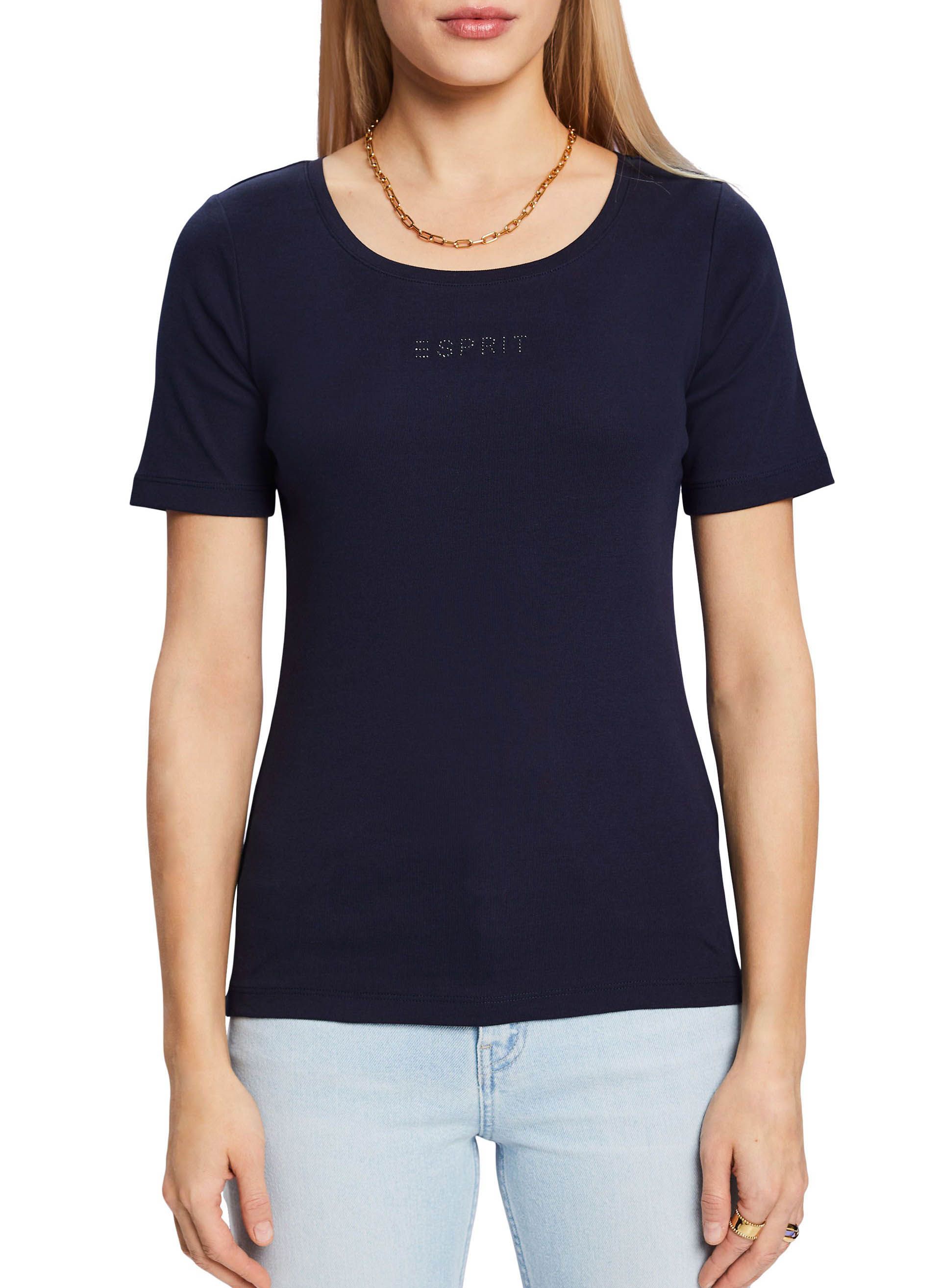 Tee shirt col rond en coton Bleu