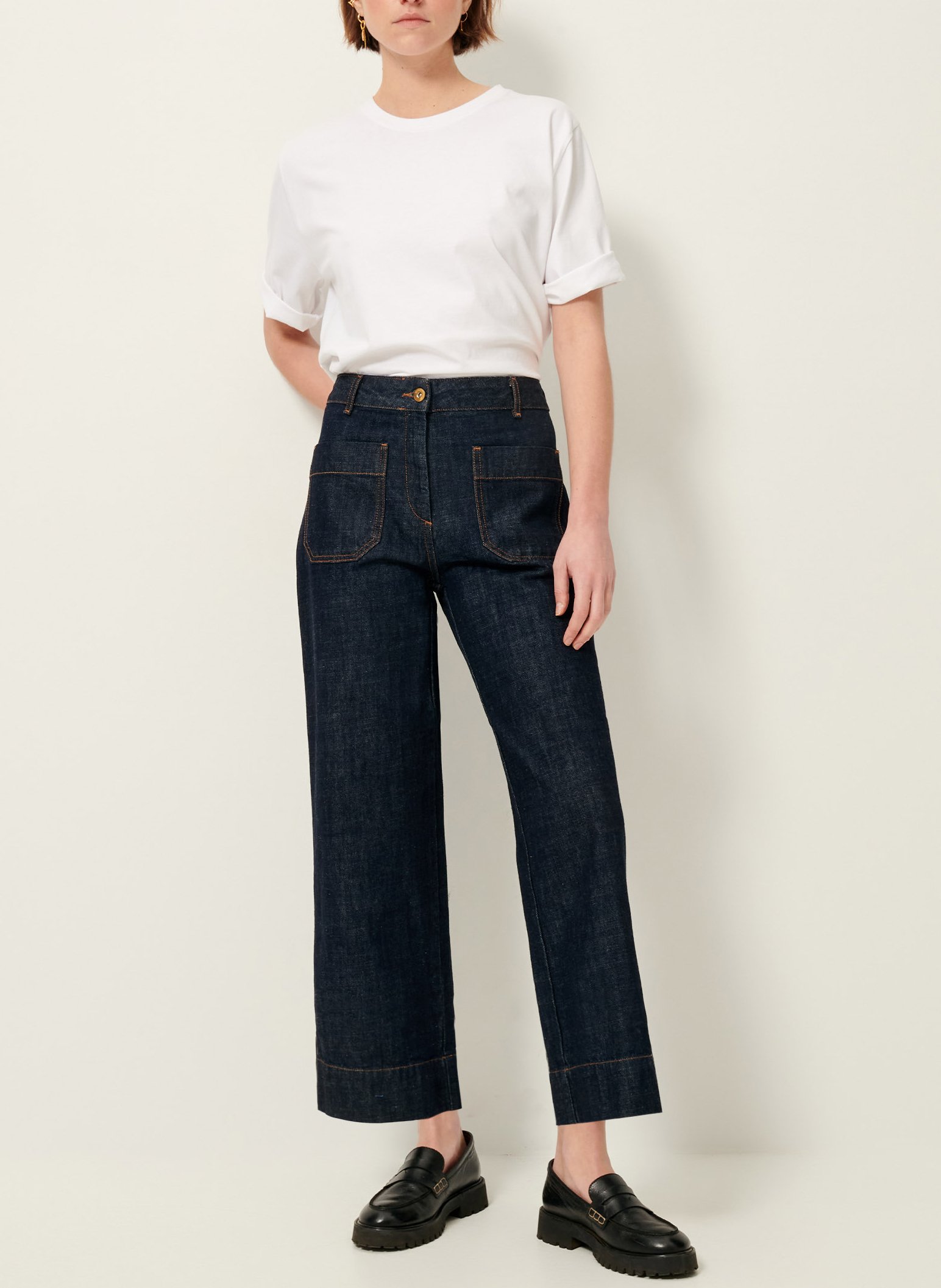 Cropped flared cotton jeans SESSUN Blue